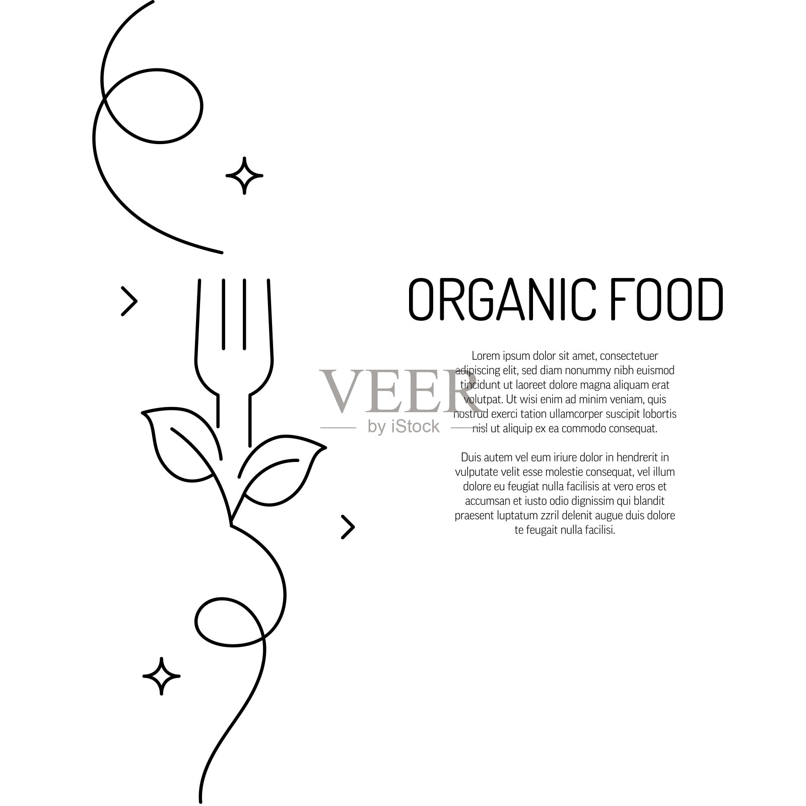 有机食品图标的连续线条绘制。手绘符号矢量插图。插画图片素材