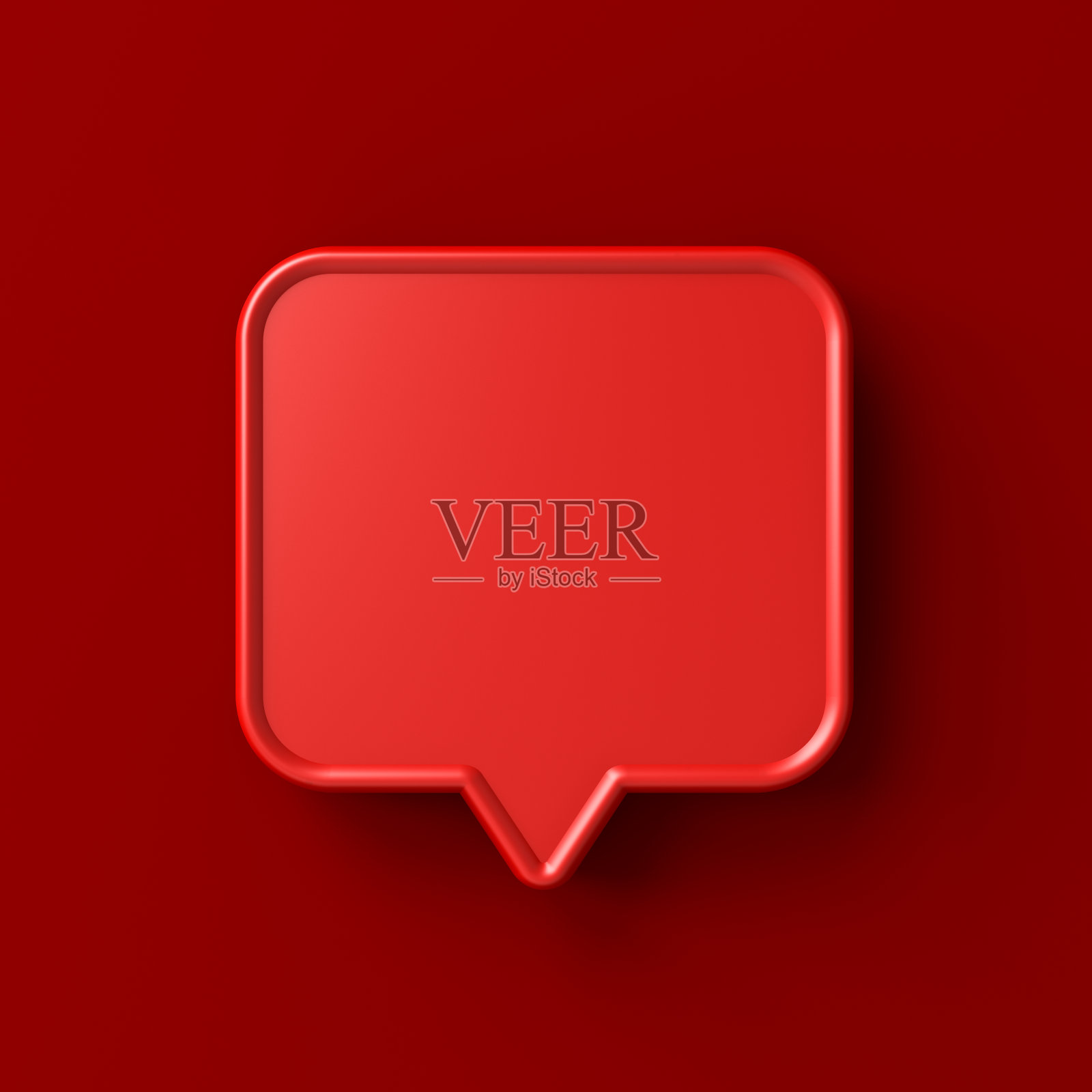 空白红色的演讲气泡针隔离在暗红色的墙壁背景与阴影最小的概念3D渲染照片摄影图片