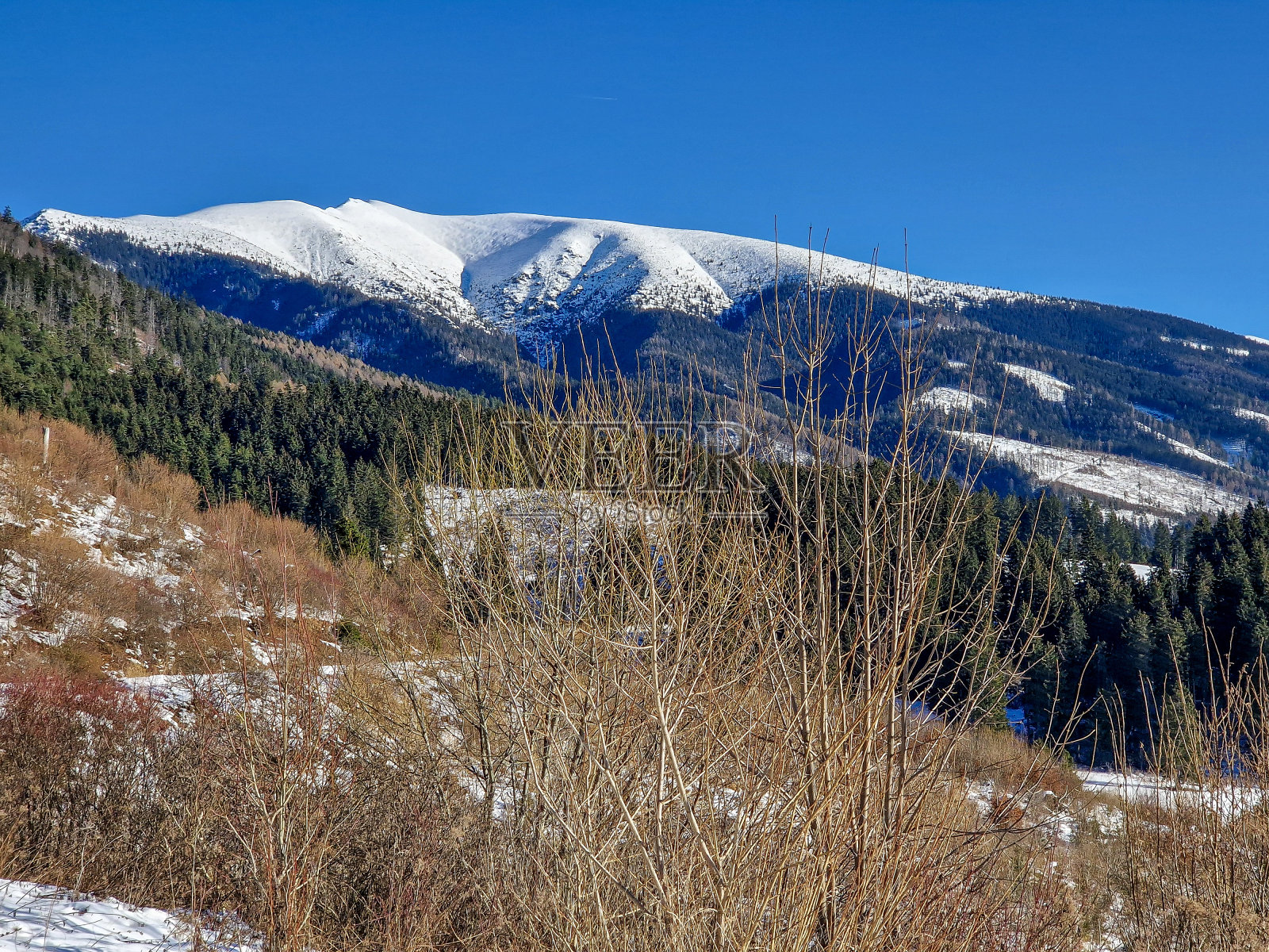 冬天，斯洛伐克的塔特拉山脉皑皑白雪。照片摄影图片