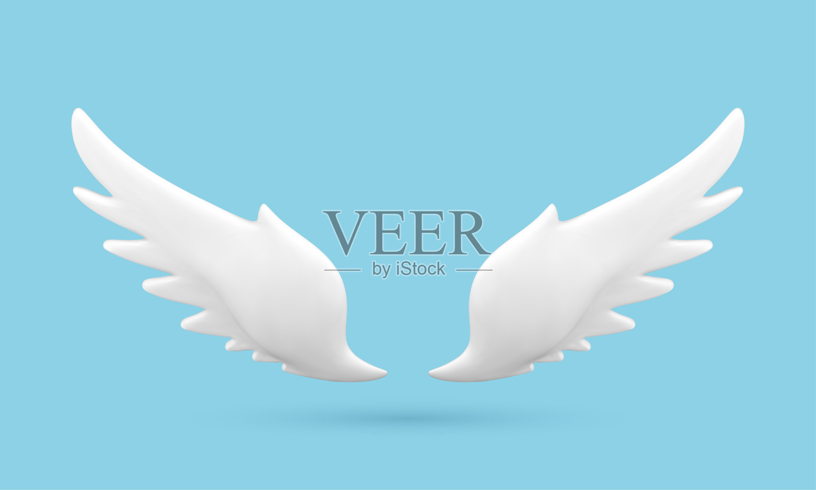 两个3D白色的翅膀被隔离在蓝色的背景上。抽象的自由符号。矢量三维插图插画图片素材