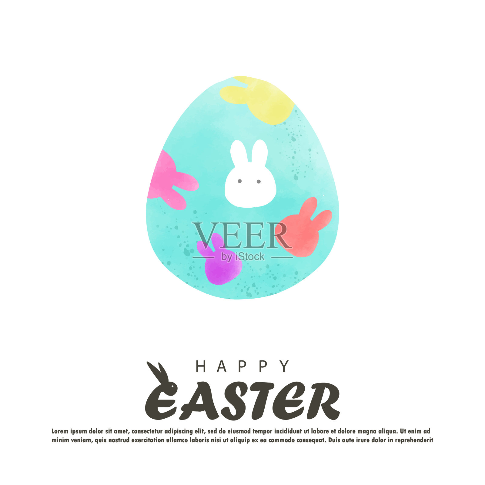 复活节快乐贺卡用水彩画彩蛋。背景横幅模板隔离矢量插图插画图片素材