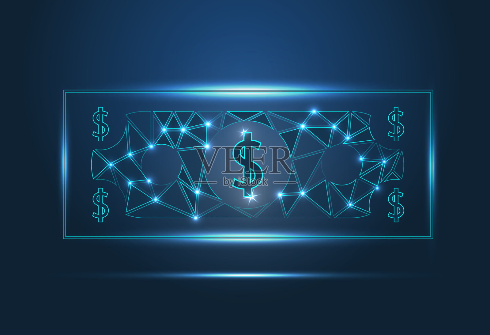 一美元的抽象形象，以点和线、三角形、碎玻璃的形式呈现。业务向量插画图片素材