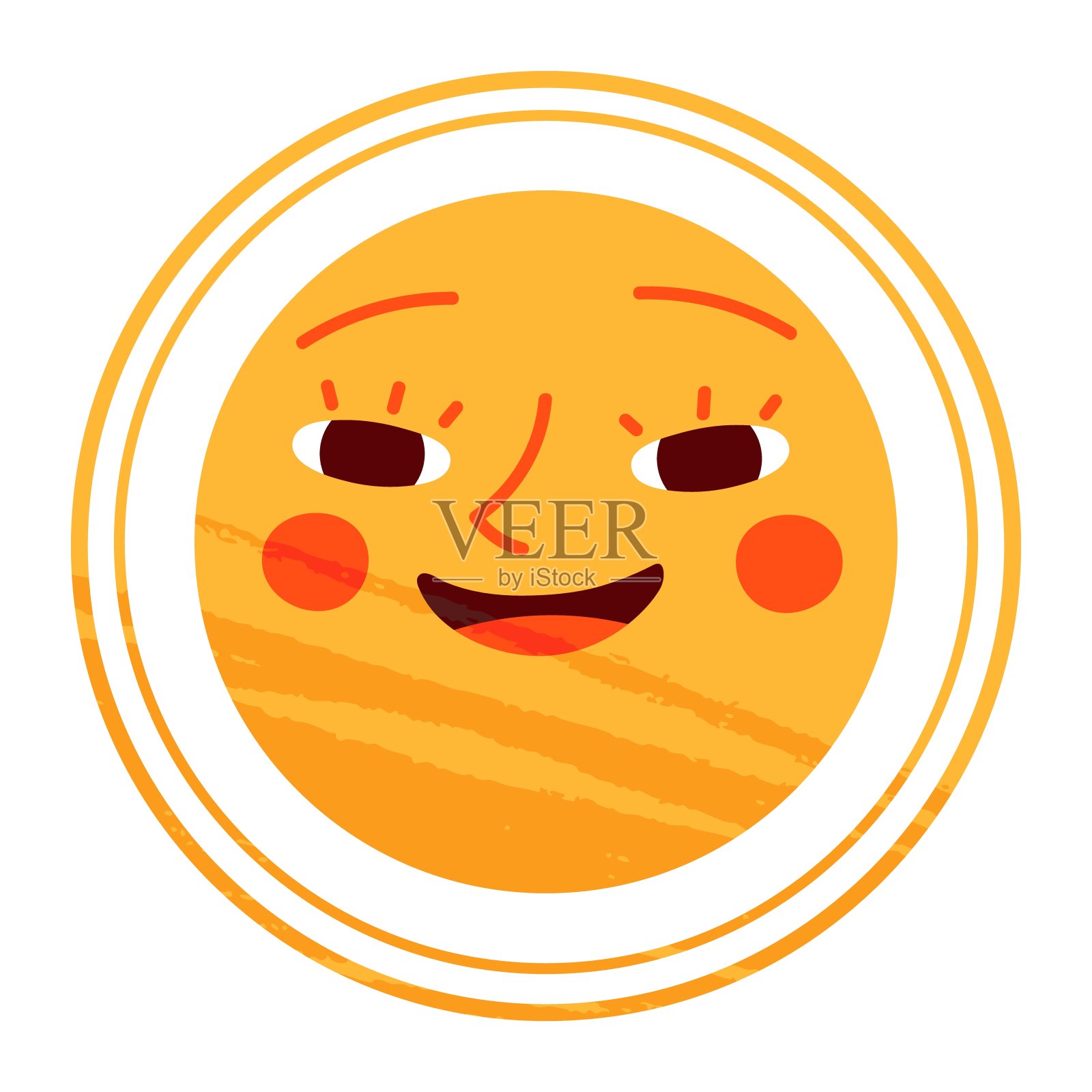 太阳人物造型可爱，脸上带着贴纸。阳光带着微笑给孩子们，用快乐有趣的方式涂鸦。平面矢量插图孤立的背景。插画图片素材