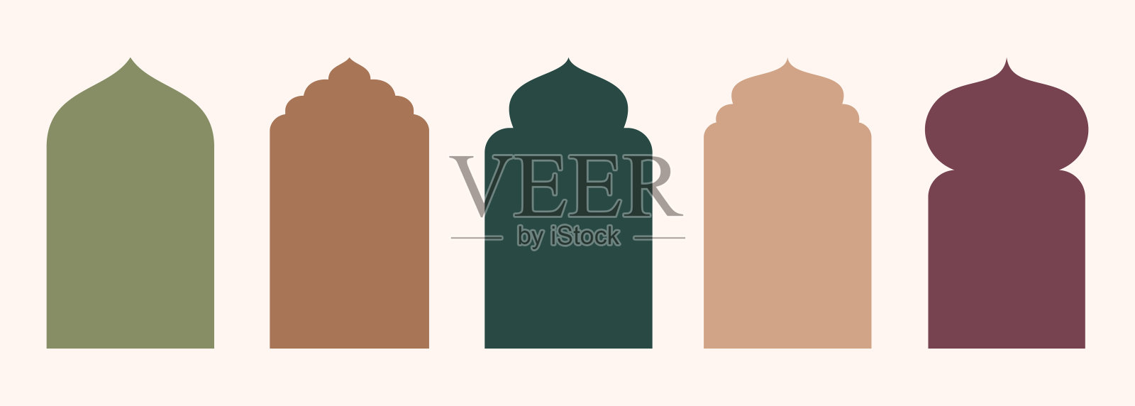 形状伊斯兰门窗轮廓阿拉伯拱门。东方风格的图案收藏。阿拉伯穆斯林为斋月设计的框架。矢量清真寺大门形状孤立的白色背景。插画图片素材