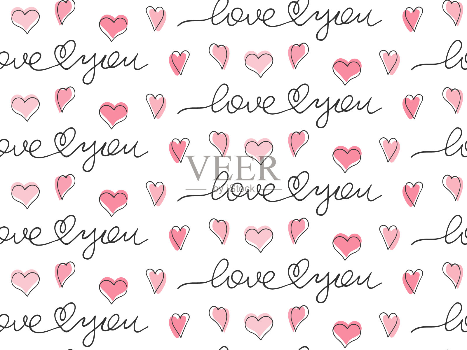 爱无缝花纹插画图片素材