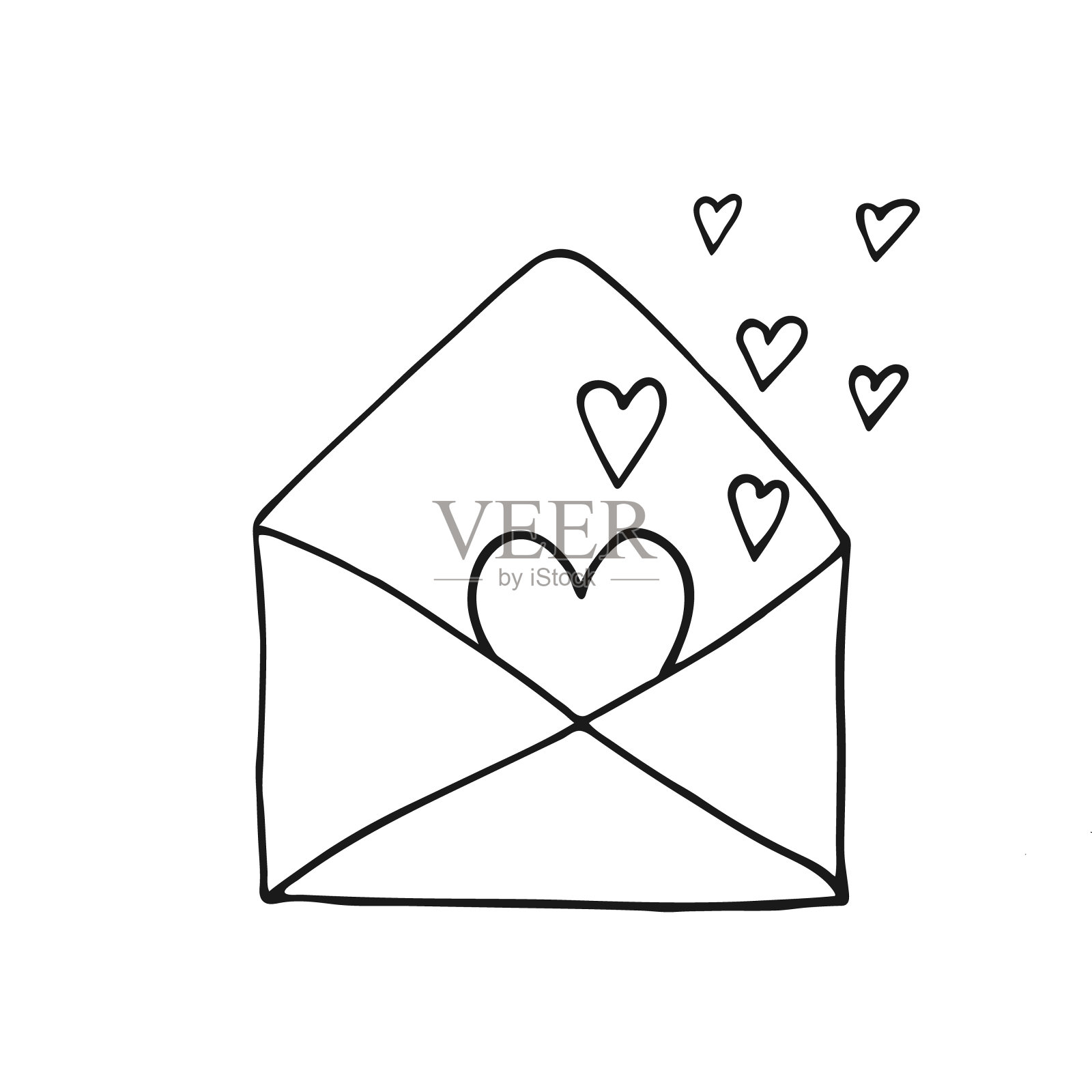 用飞翔的心勾勒信封的轮廓插画图片素材