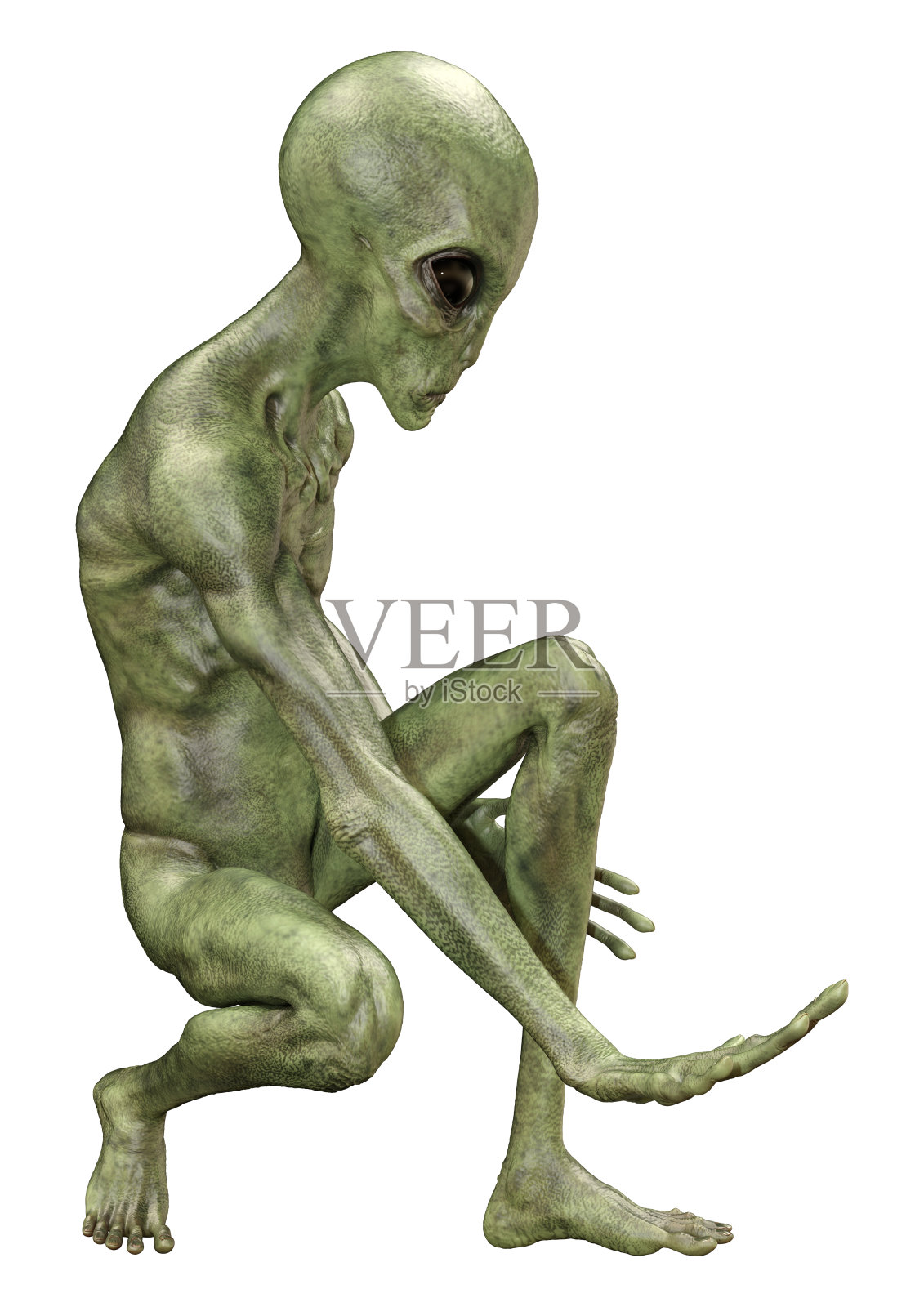 白色上的绿色外星人的3D渲染照片摄影图片