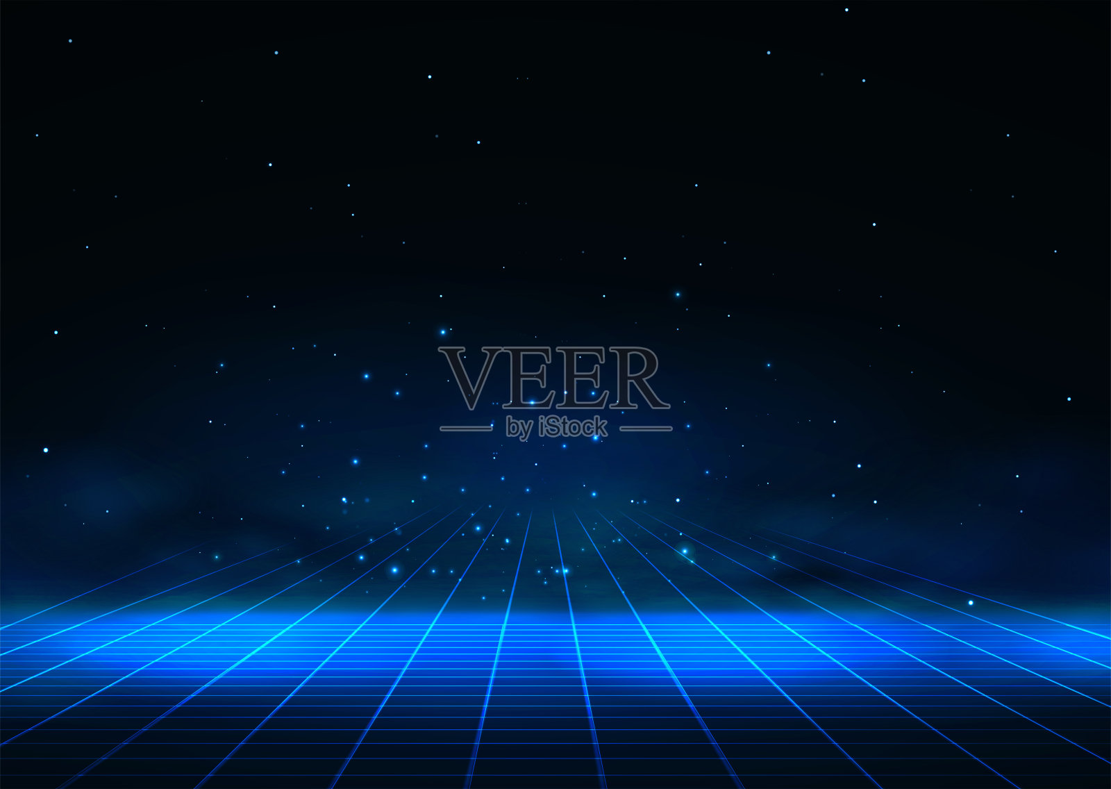 抽象的技术背景。透视科幻背景与星空。插画图片素材