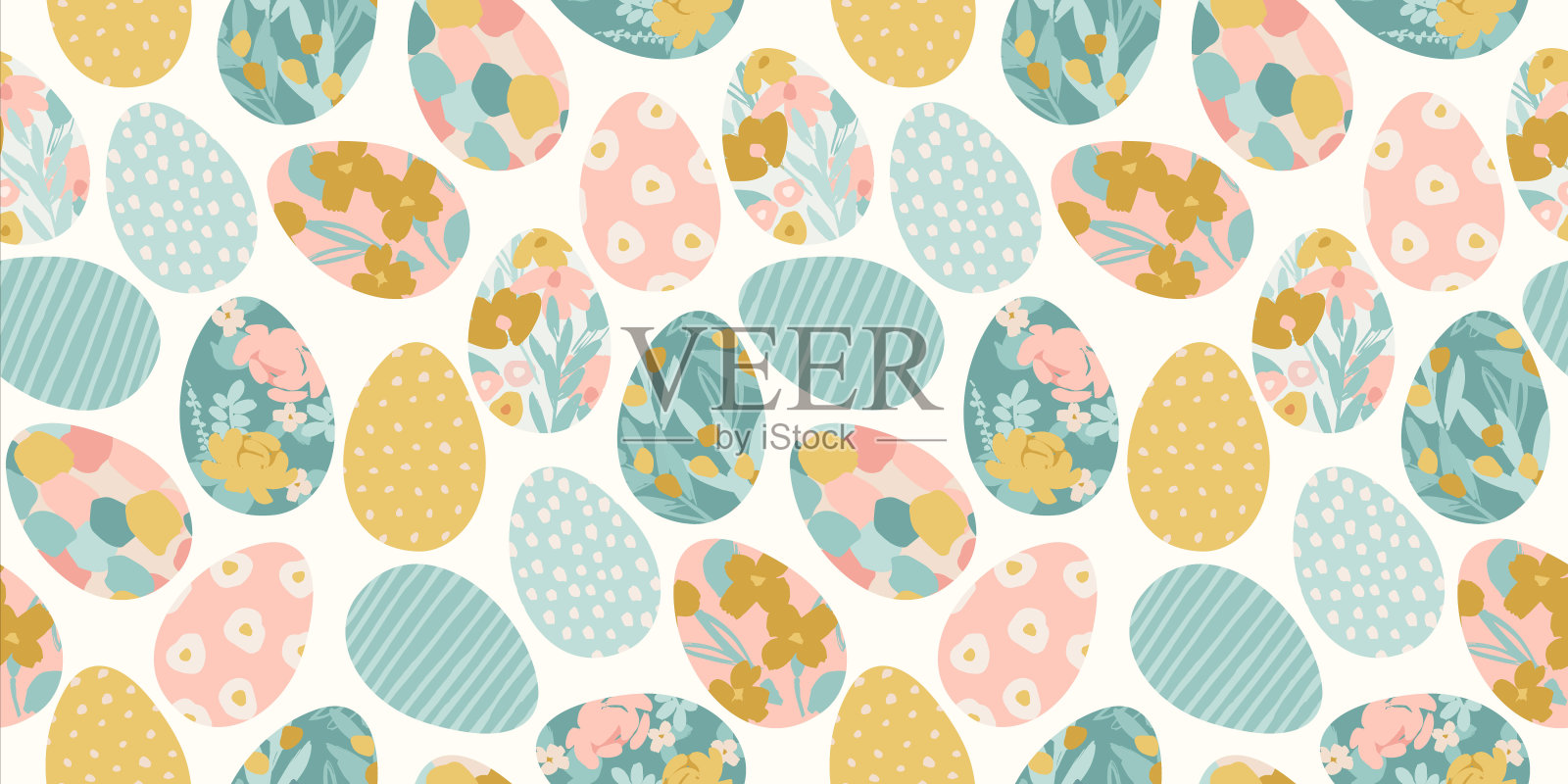 复活节快乐。矢量无缝模式。带有抽象花朵的复活节彩蛋。插画图片素材