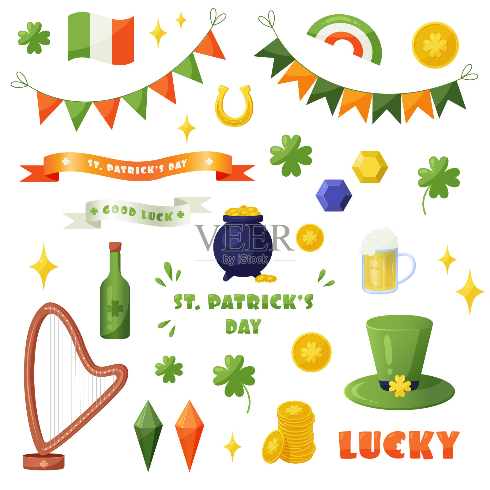 圣帕特里克节元素集。插画图片素材