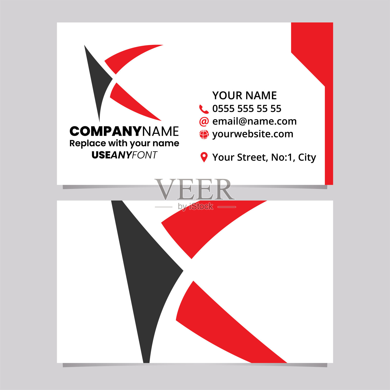 红色和黑色名片模板与尖的字母K图标插画图片素材