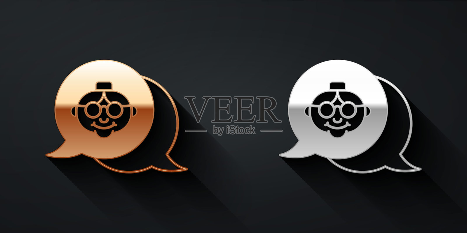 金色和银色的祖母图标孤立的黑色背景。长影式。向量插画图片素材