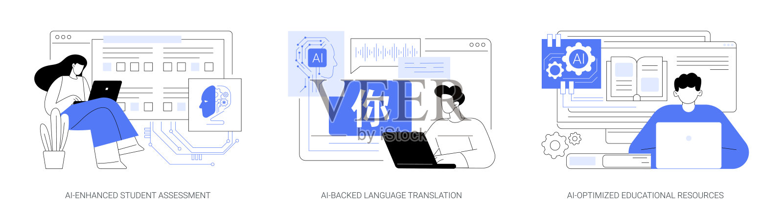 人工智能在教育中的抽象概念矢量插图。插画图片素材