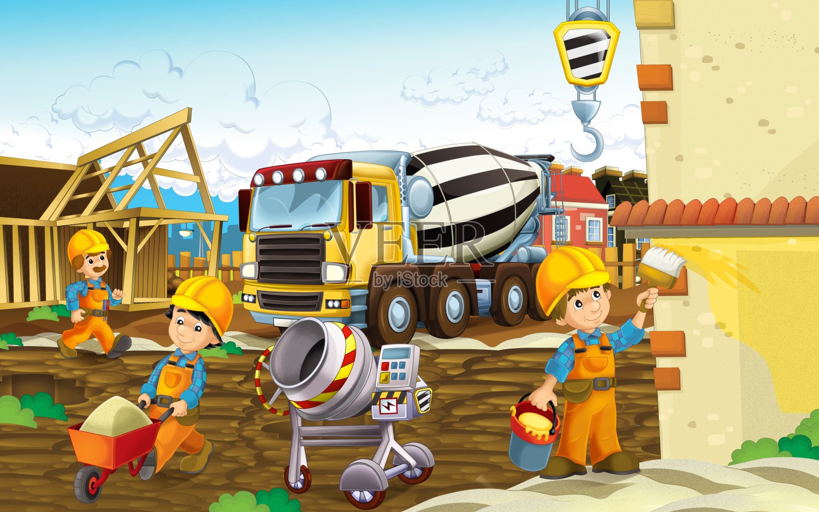 卡通场景，工业建设现场，齿轮或儿童交通插图插画图片素材