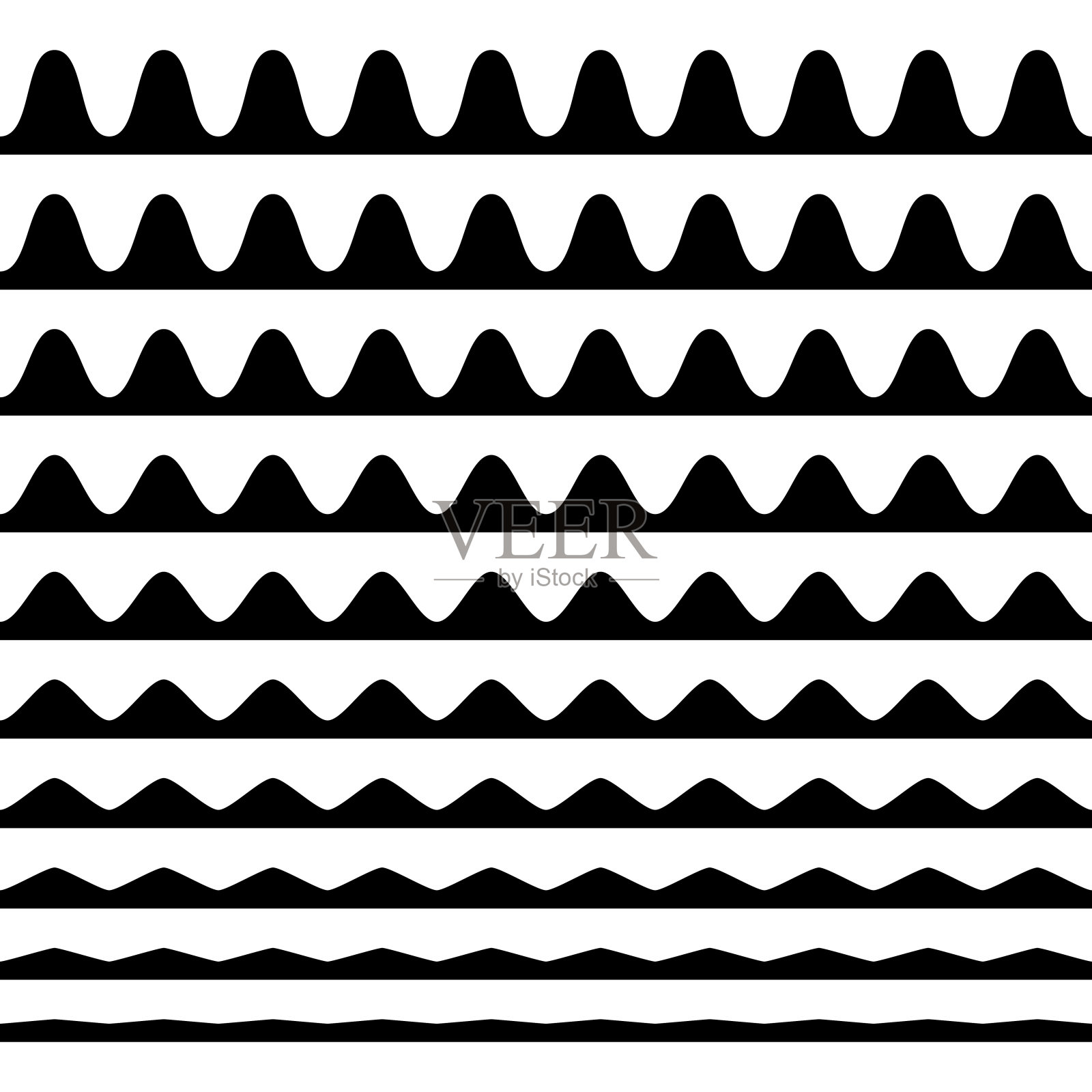 一组波浪状的水平曲折线插画图片素材