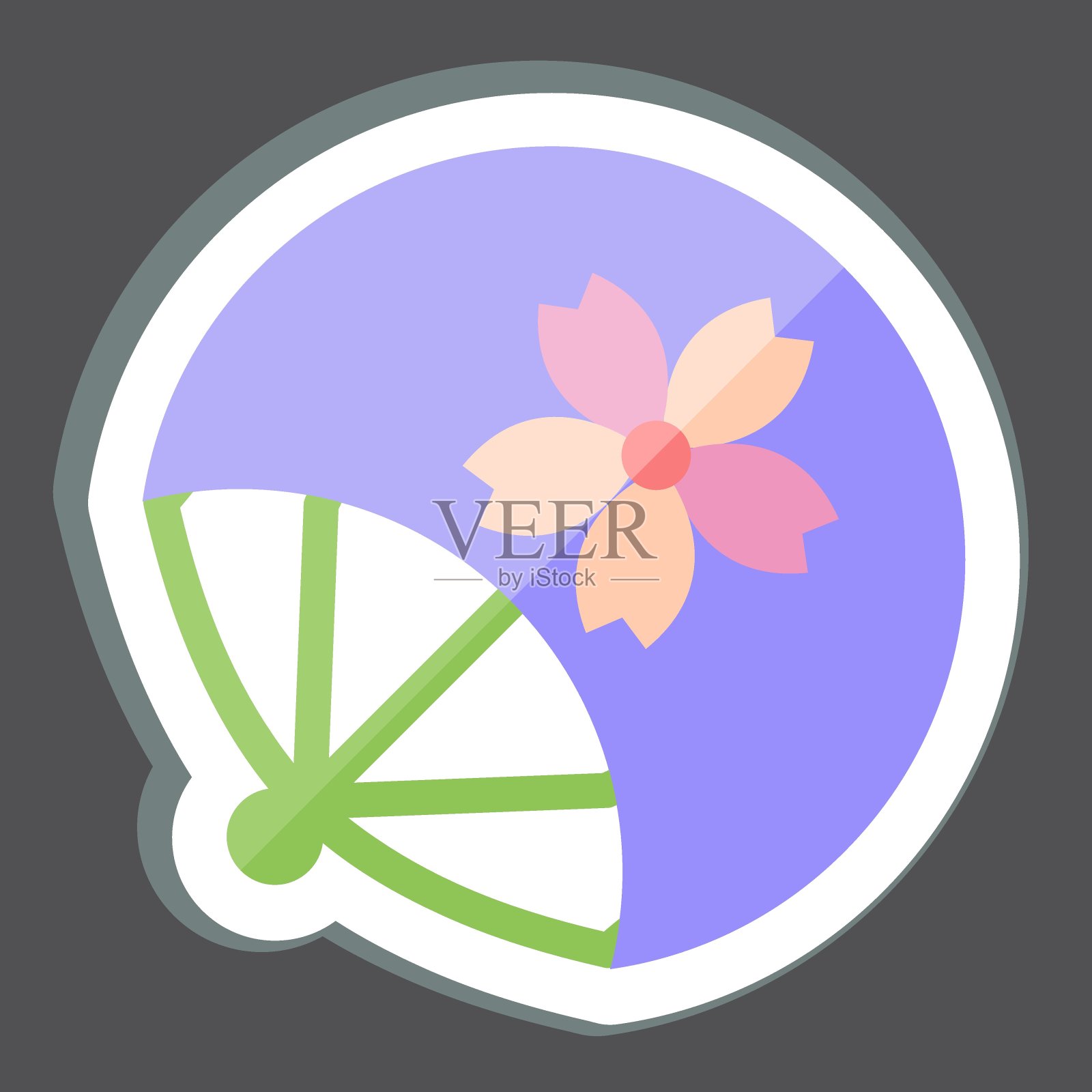 贴纸的球迷。与樱花节有关的象征。简单的设计可编辑。简单的说明插画图片素材