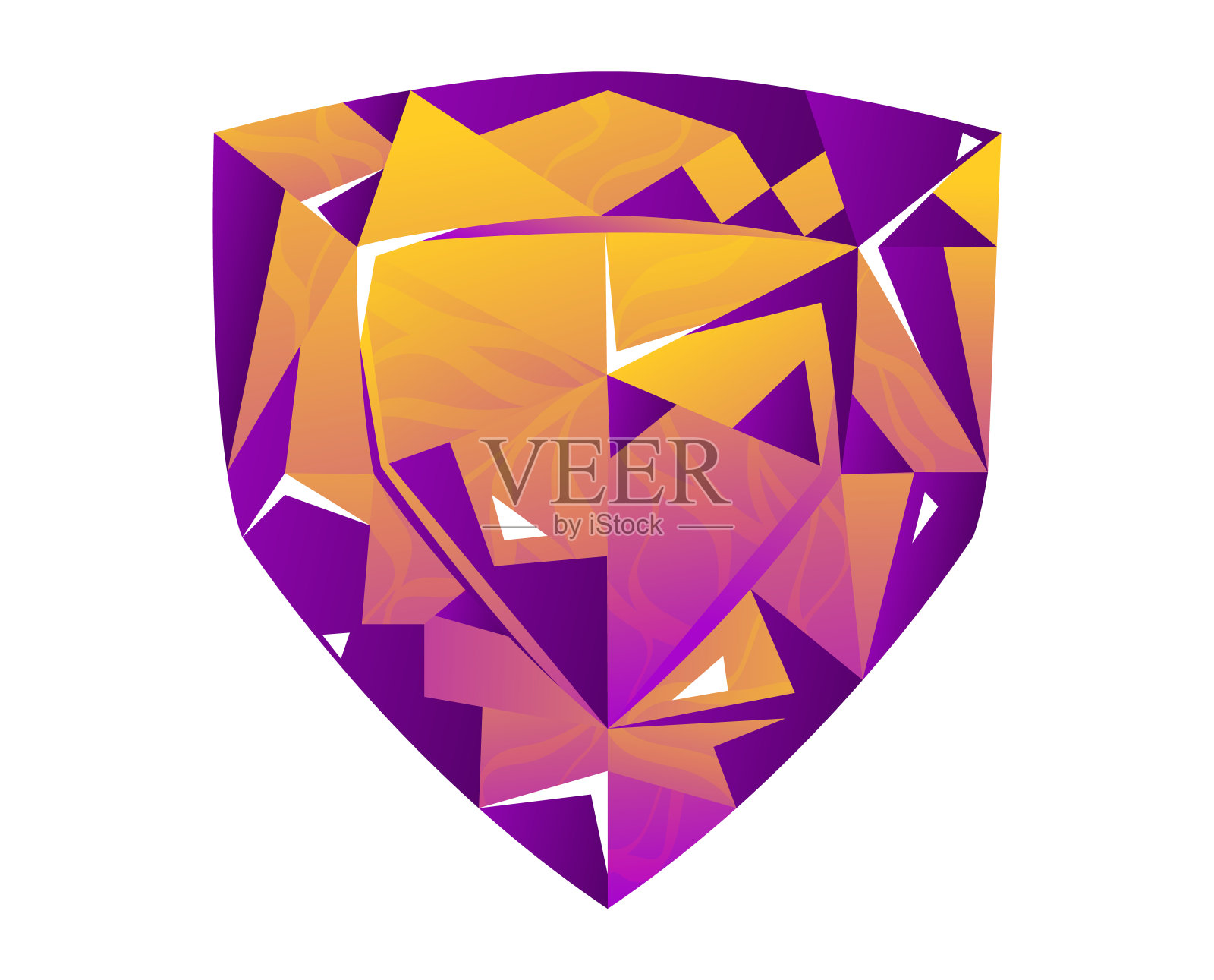 紫色和橙色几何多边形狮子头设计。抽象动物艺术，创意现代狮子矢量插图插画图片素材