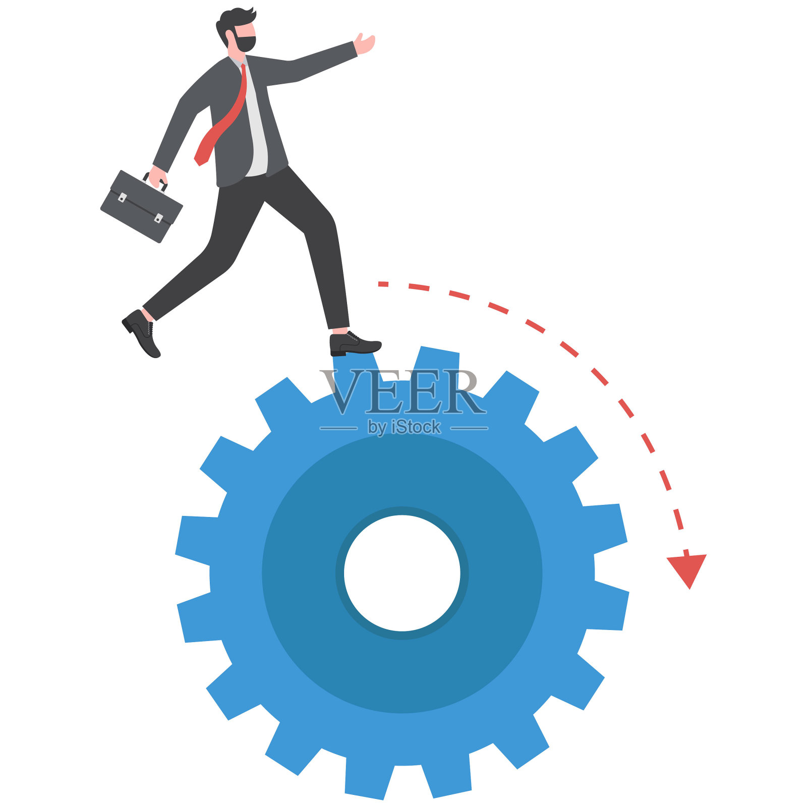 商人沿着齿轮机构行走。企业目标实现理念。插画图片素材