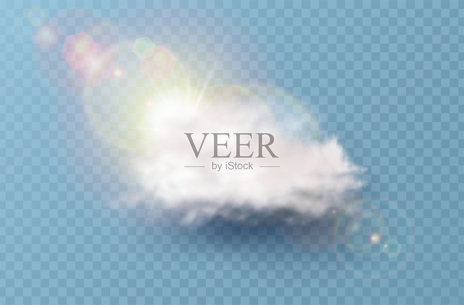 现实的矢量图标。有阳光的白云。在透明背景上隔离。插画图片素材