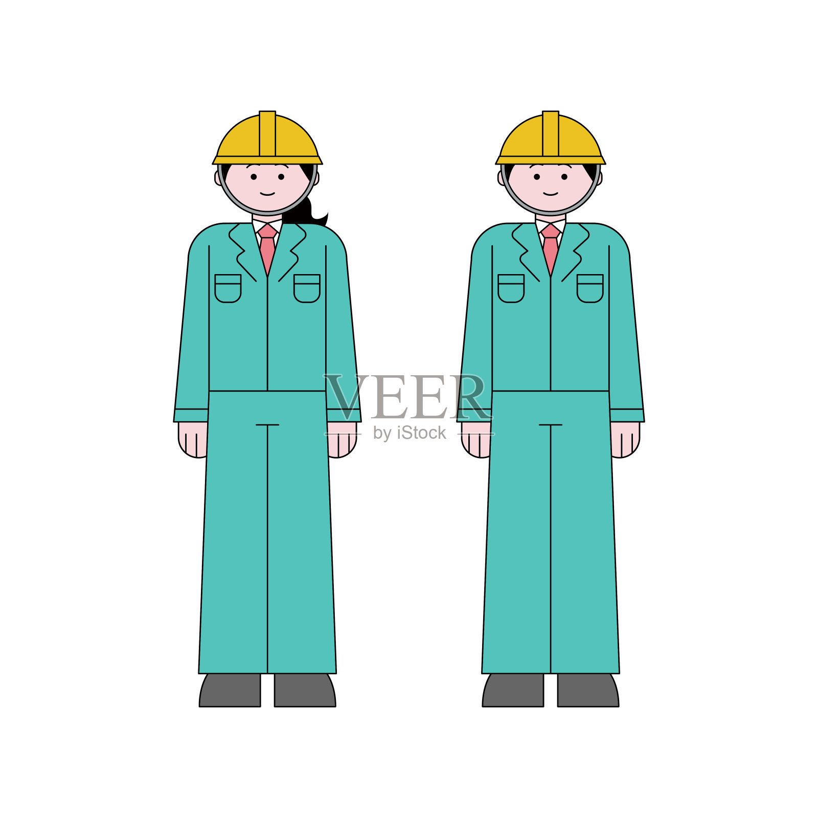 穿着工作服的女人和男人的剪贴画插画图片素材