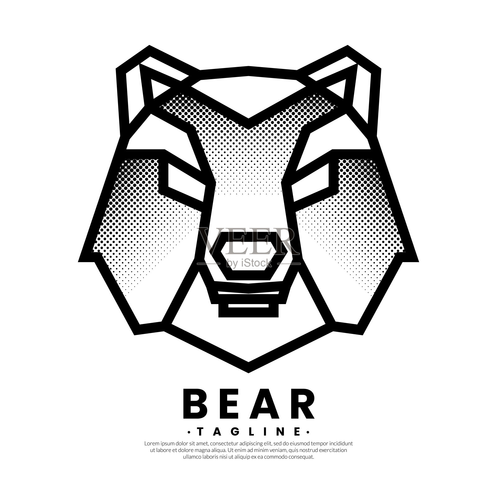 多边形线性动物熊头。几何艺术，Halftone纹理概念。标志灰熊。矢量插图。插画图片素材
