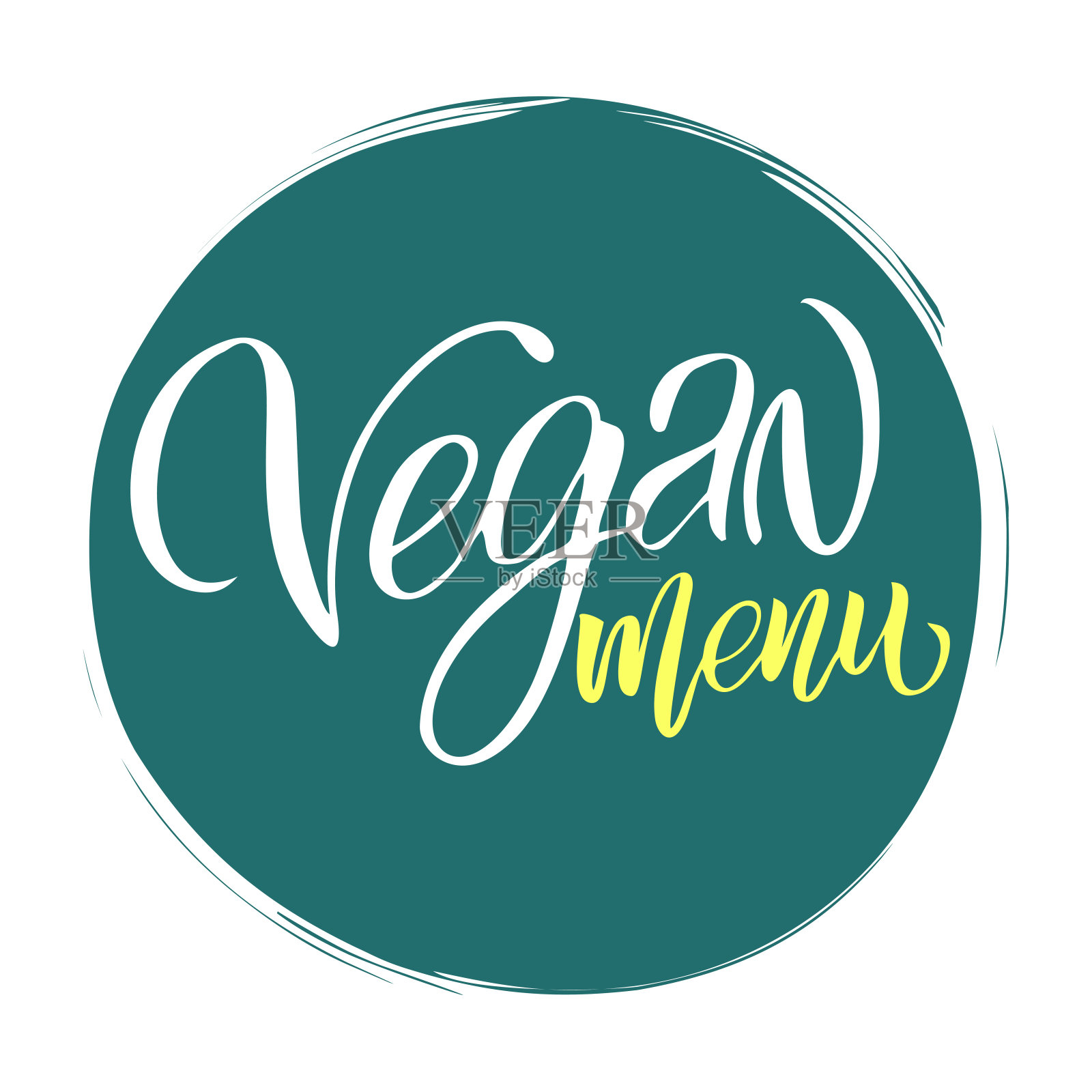 时尚的线性风格与手写字母-吃健康-素食和有机食品徽章或标志的食品包装标签。插画图片素材