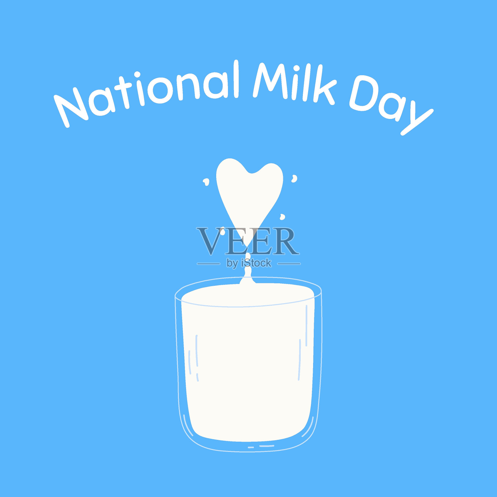 一杯用心为概念的牛奶1月11日为全国牛奶日。手绘矢量图插画图片素材