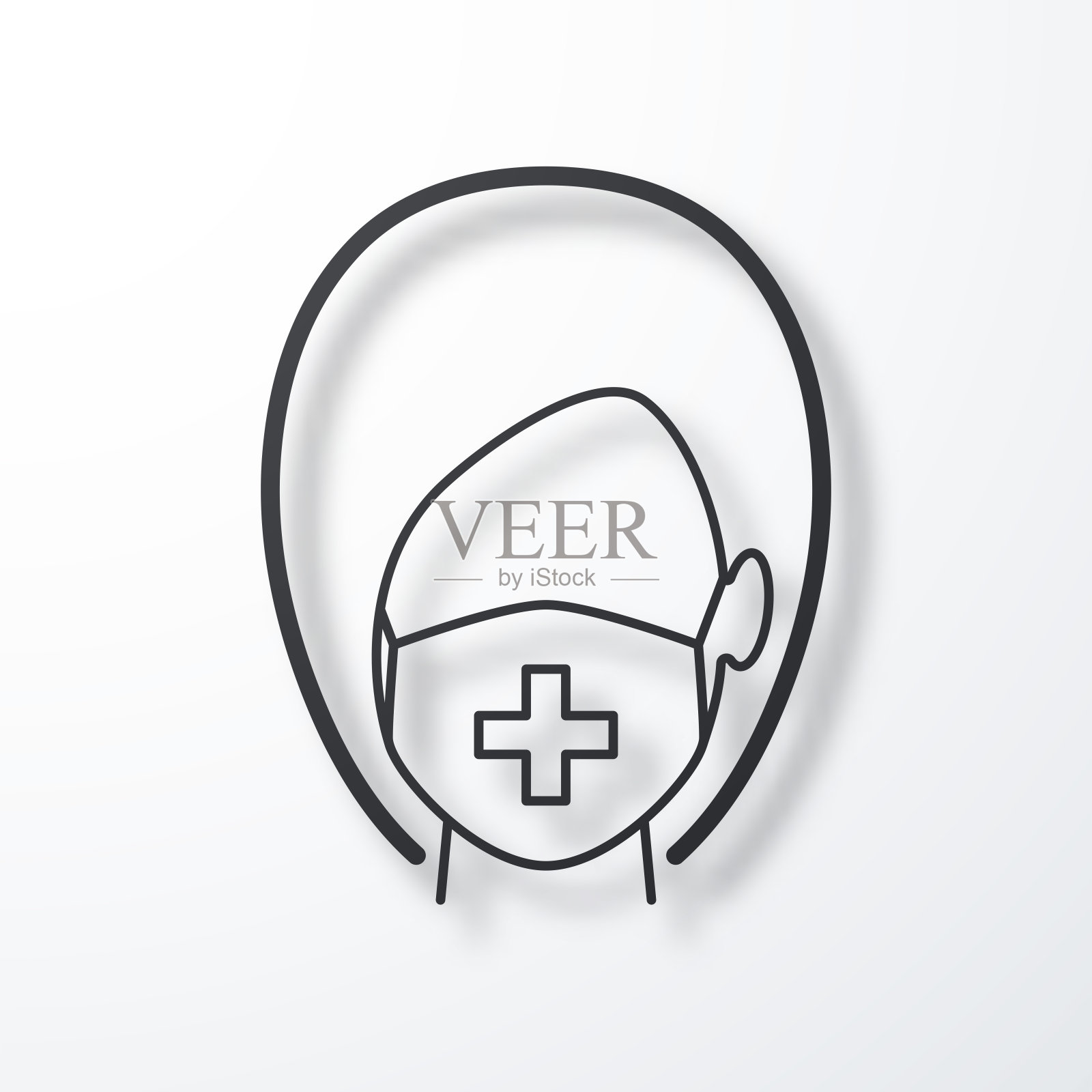 戴医用面罩的妇女。线图标与阴影在白色背景插画图片素材