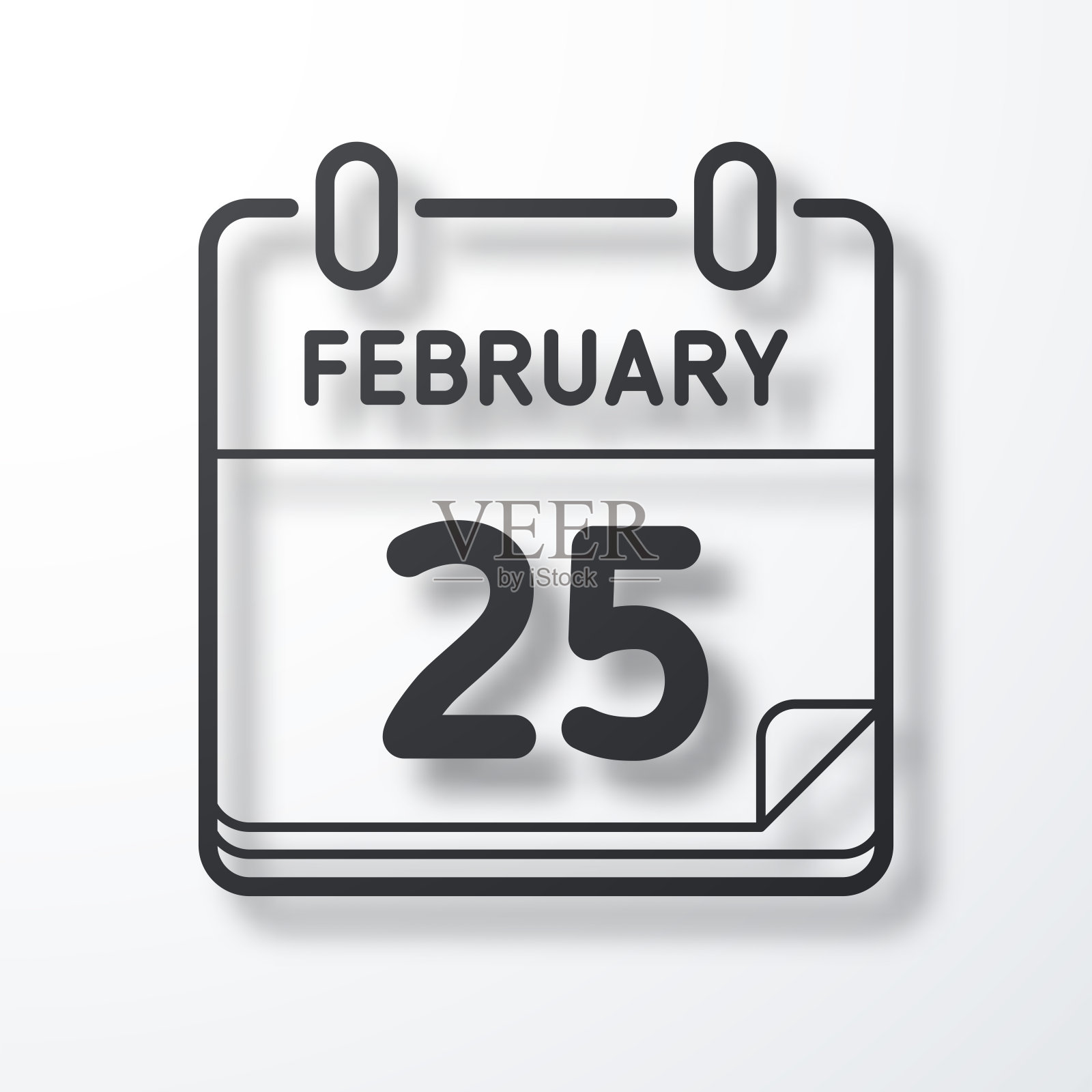 2月25日。线图标与阴影在白色背景插画图片素材