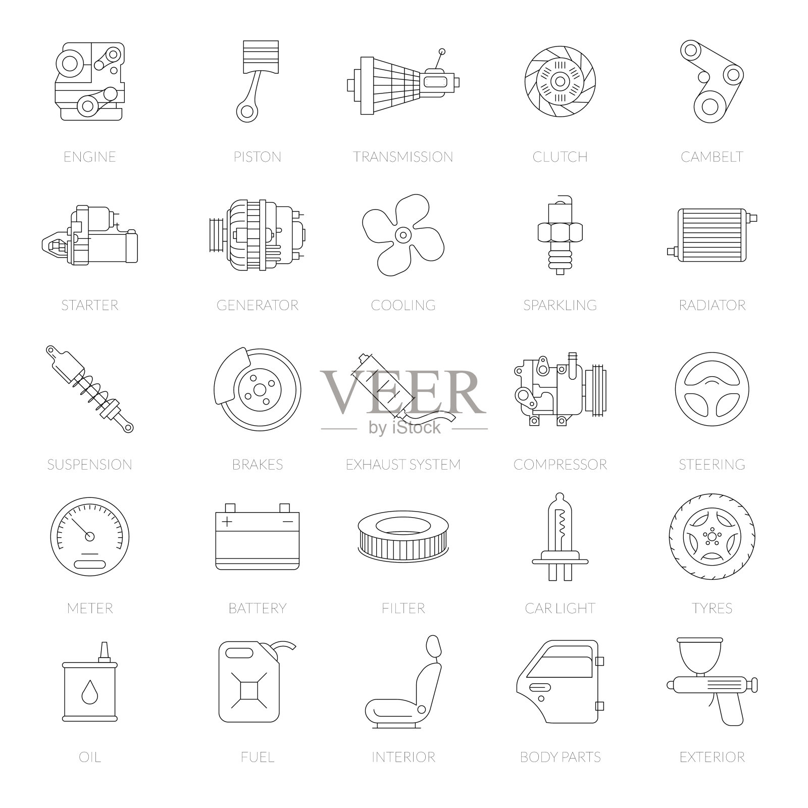 汽车服务细线图标集。插画图片素材