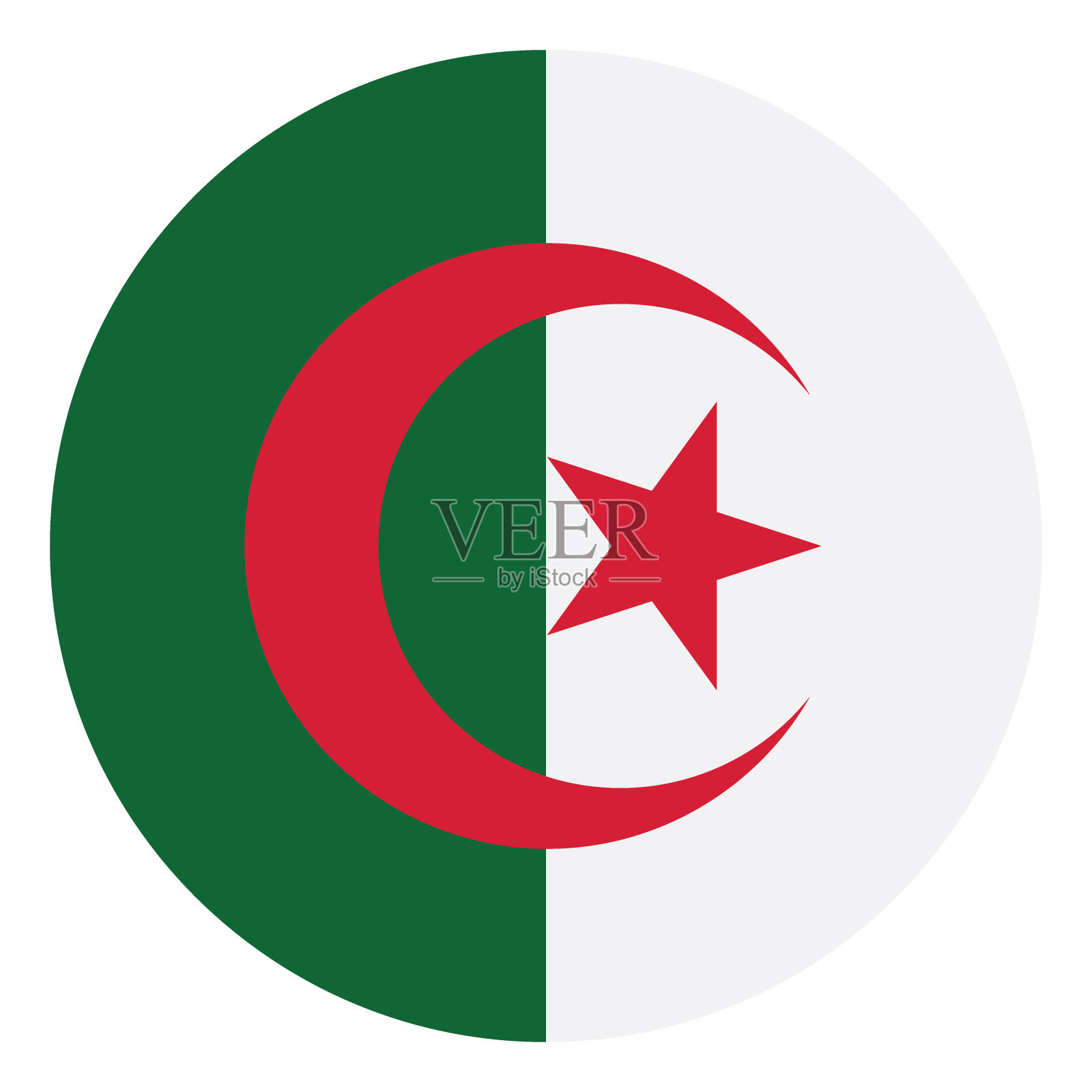 阿尔及利亚国旗。按钮标志图标。标准颜色。圆形图标标志。电脑插图。数码插图。矢量插图。插画图片素材
