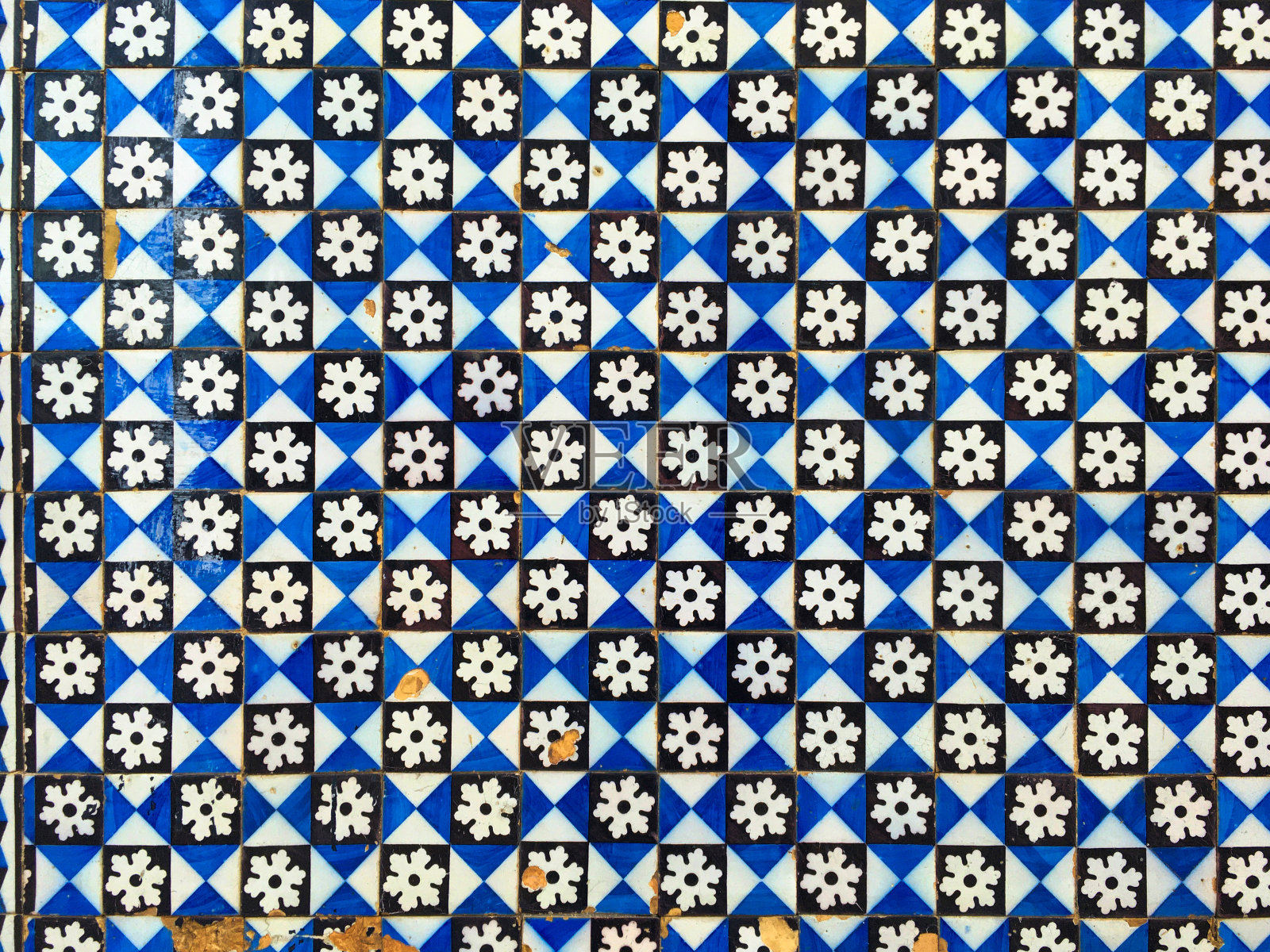 老式手绘葡萄牙蓝色马赛克照片摄影图片