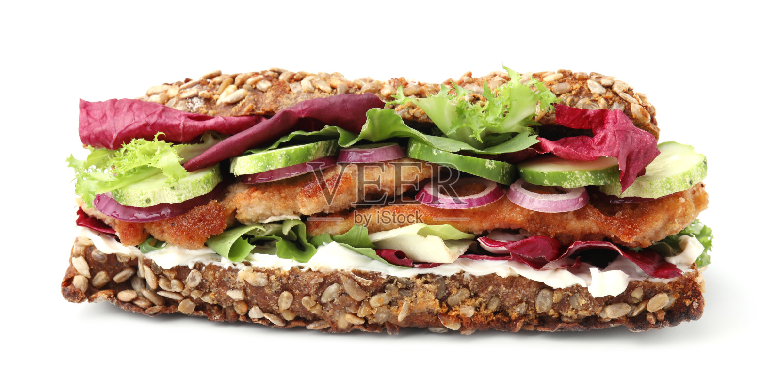 美味的三明治，炸肉排孤立在白色照片摄影图片