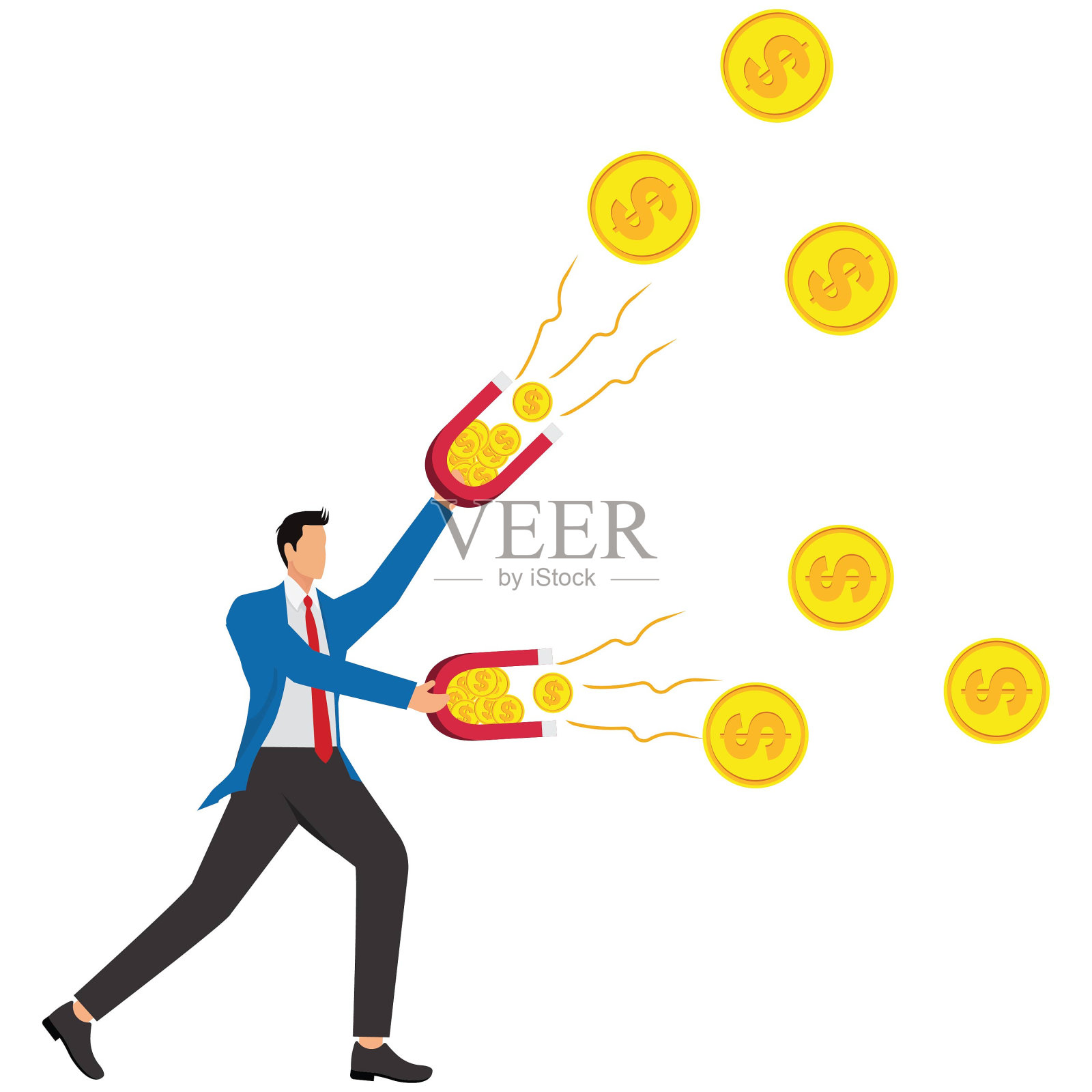 采购产品磁铁，硬币，磁铁，收集，概念，消费主义，商人插画图片素材