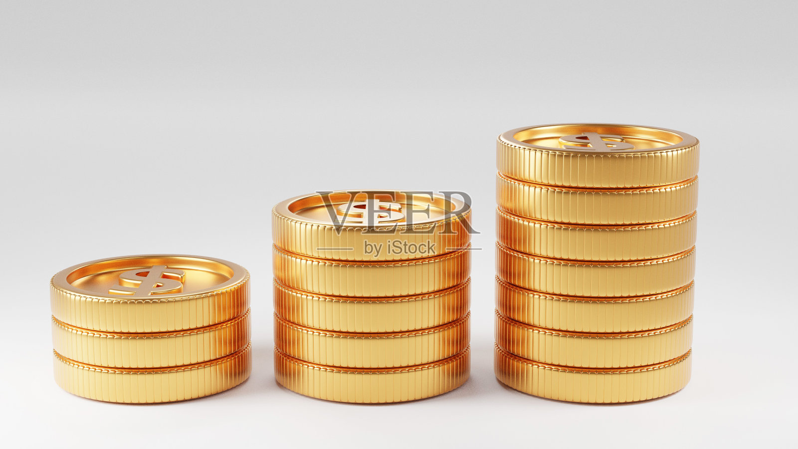 白底金币或外币硬币，以省钱和投资业务为理念，以盈利为目的。3 d渲染。照片摄影图片