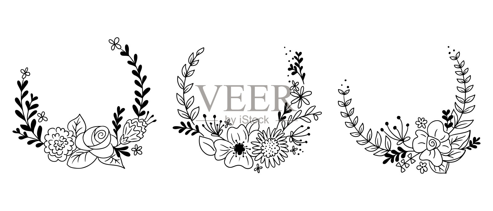 涂鸦手绘花环框架模板插画图片素材