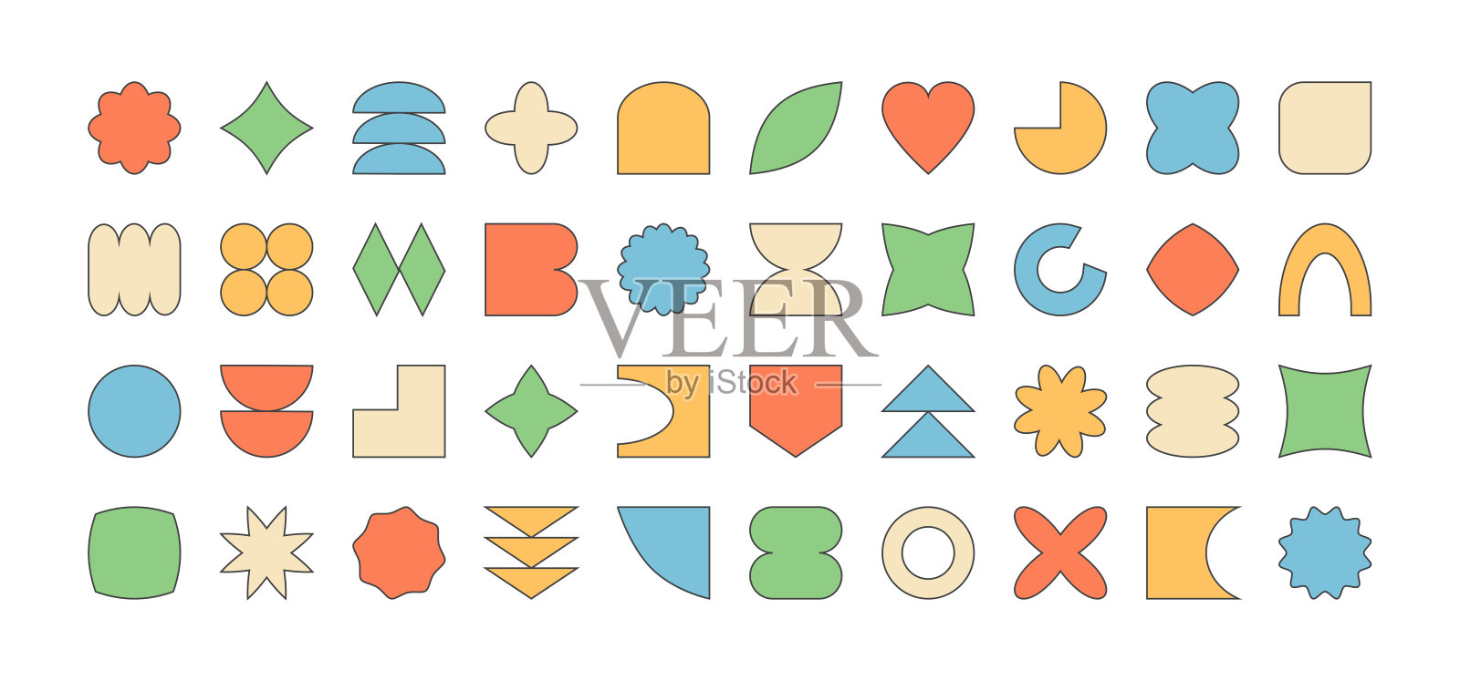 抽象的y2k形状，几何复古元素，图形图形，现代形式贴纸。彩色简单矢量插图插画图片素材