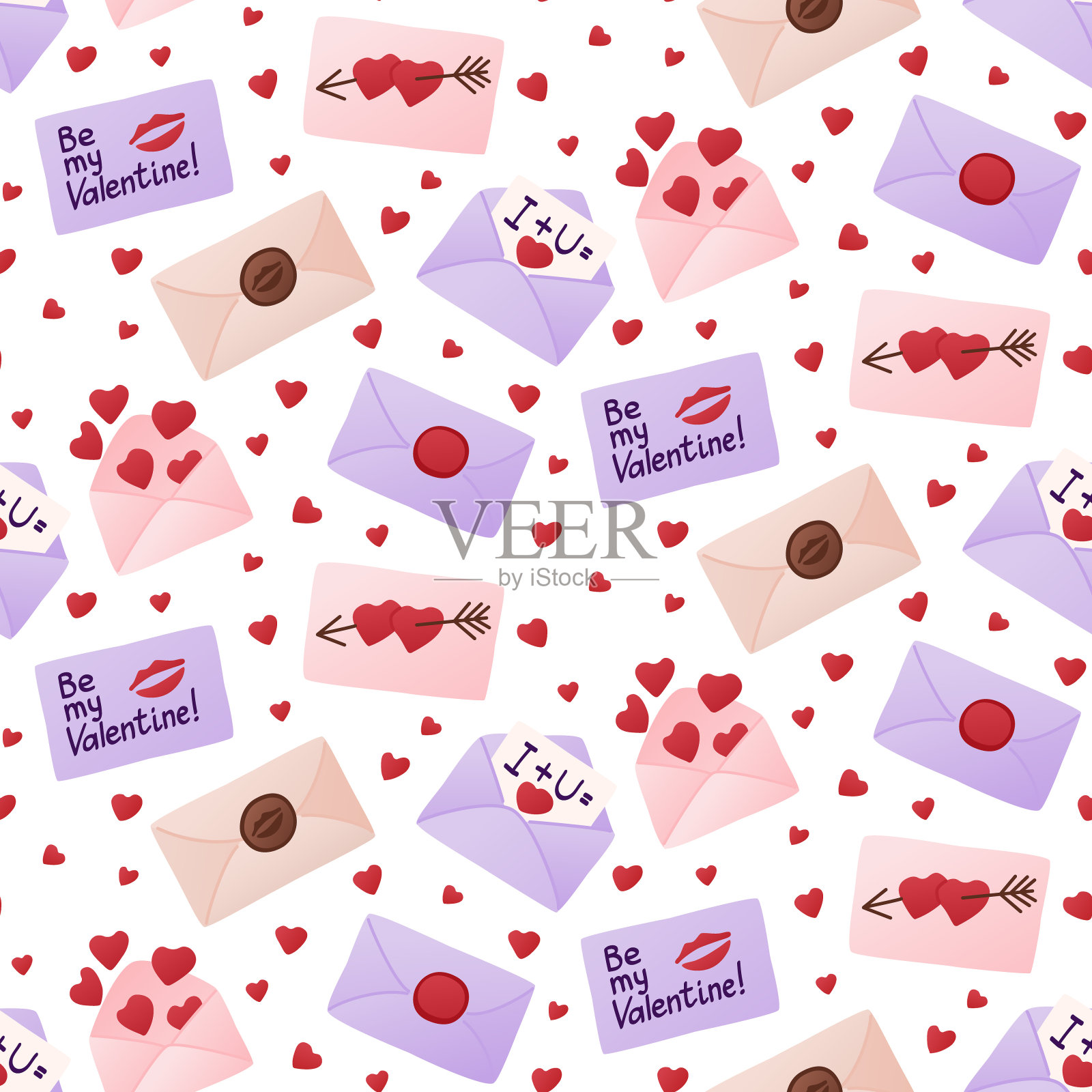 扁平可爱的情人节信封无缝图案插画图片素材