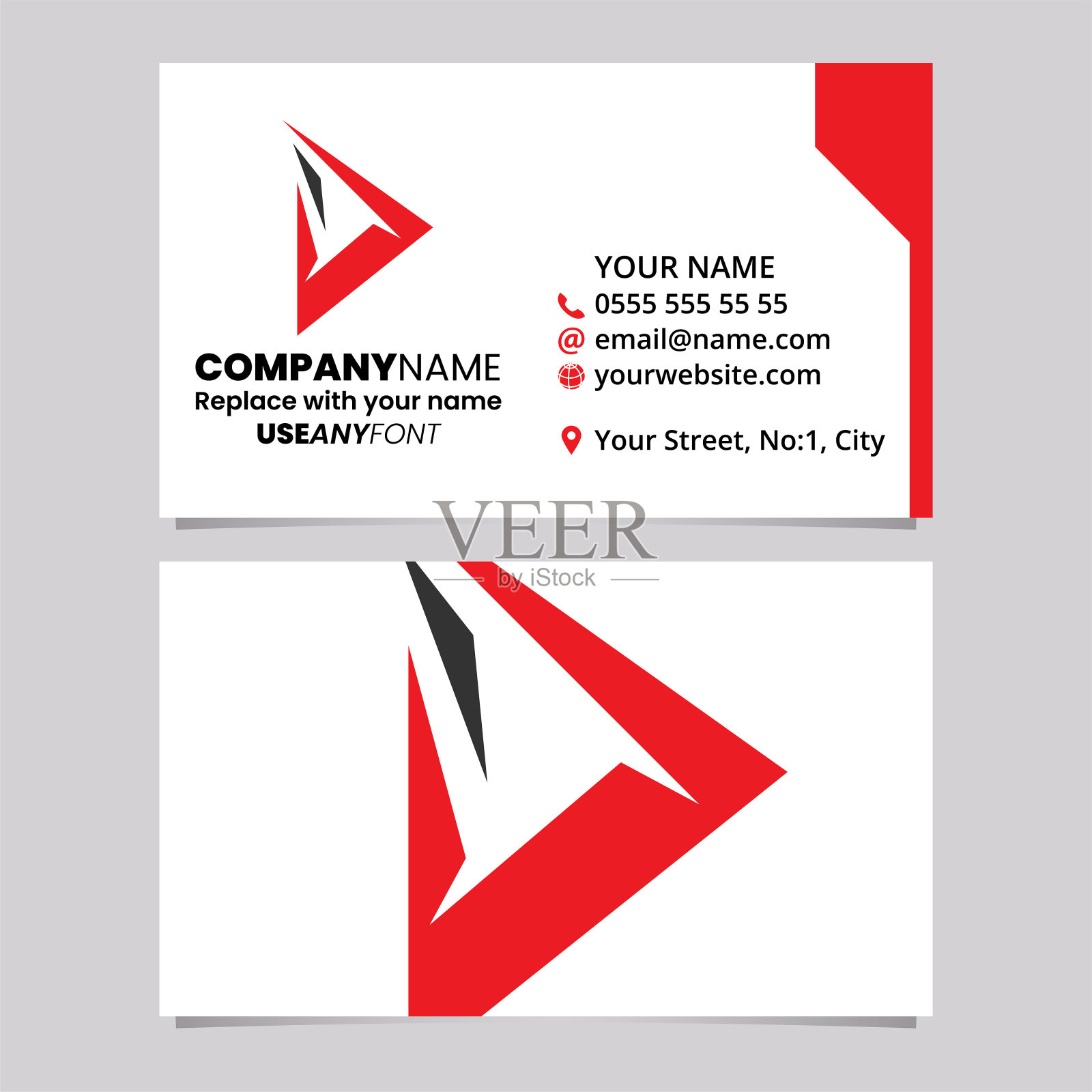 红色和黑色名片模板尖三角形字母D图标插画图片素材