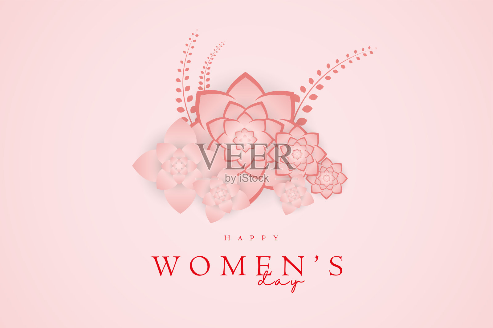 粉红色的花为国际妇女节花卉装饰在渐变粉红色的背景上使用的贺卡在柔和的粉红色调。矢量图插画图片素材