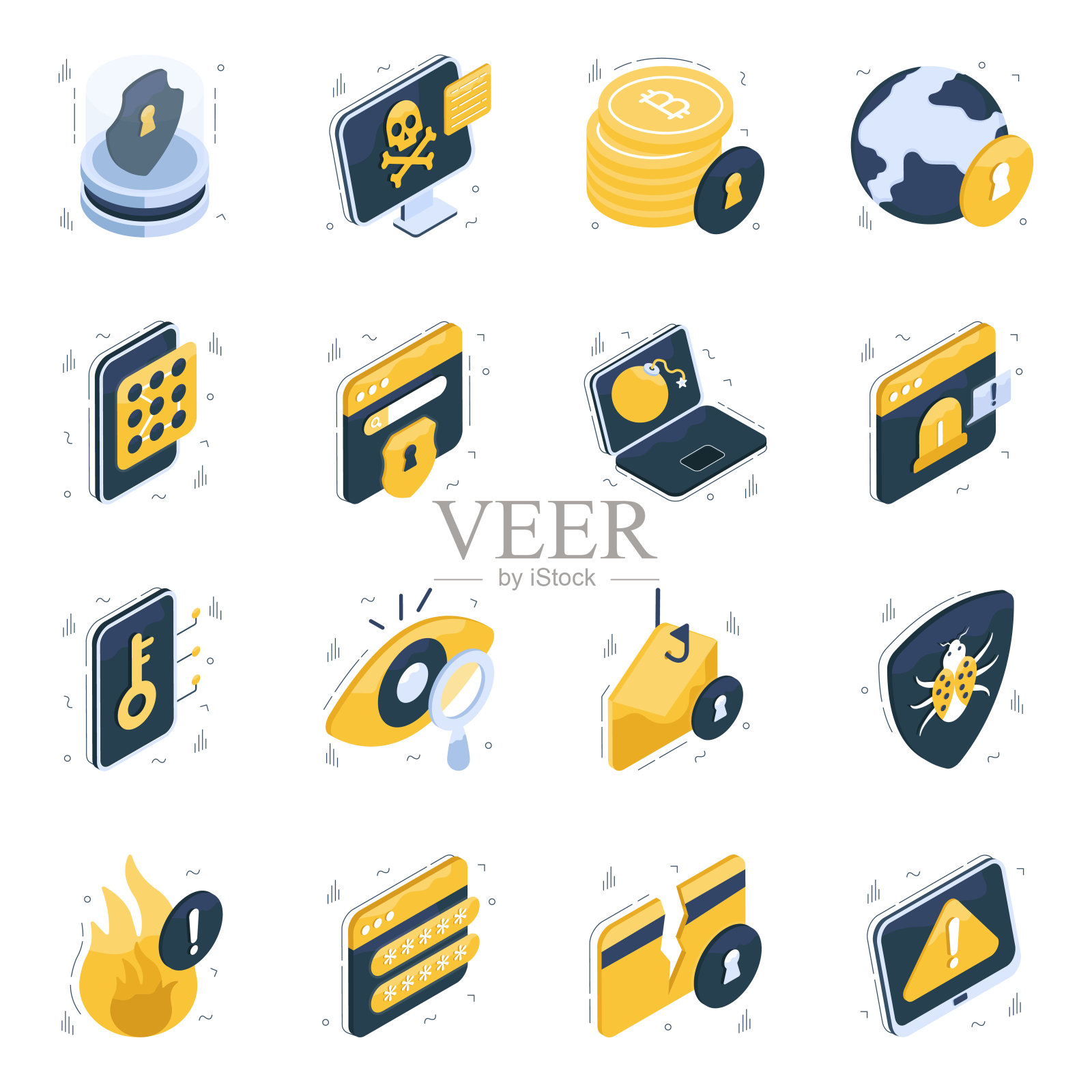 安全等距图标包插画图片素材