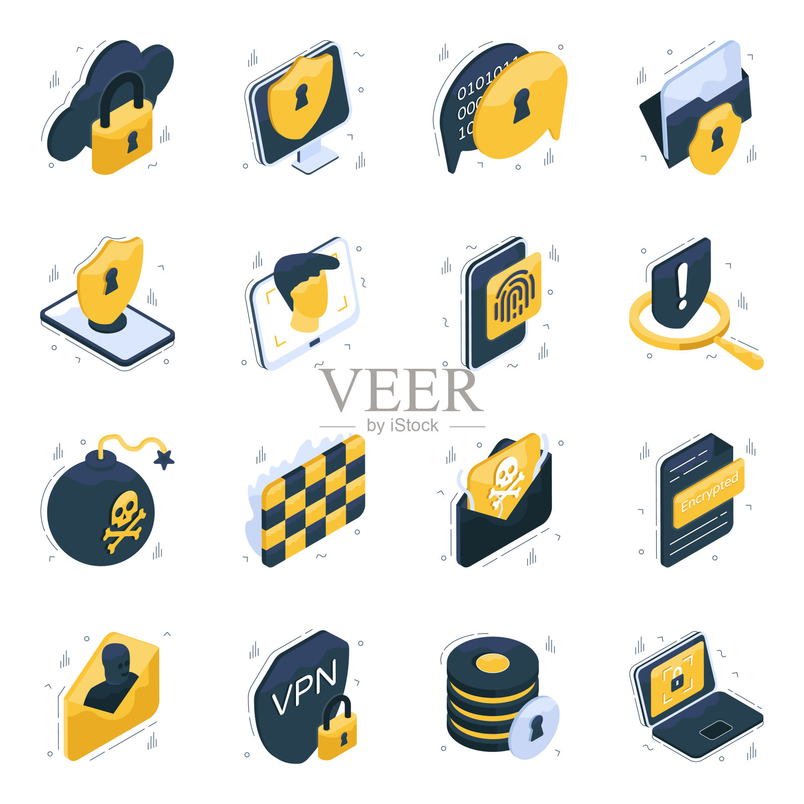 安全等距图标包插画图片素材