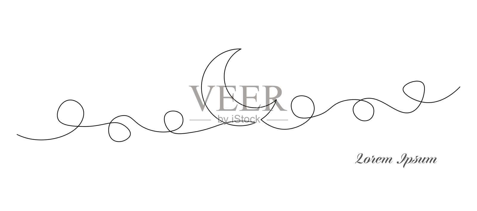 抽象一笔连续的线条，新月的背景，简单的线条涂鸦，复古风格的概念插画图片素材