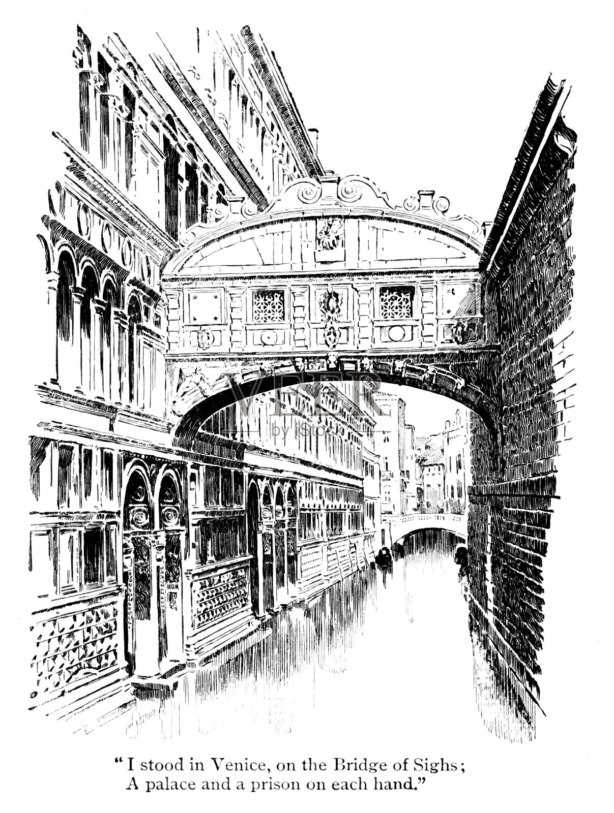 运河上的叹息桥，宫殿和监狱，威尼斯，意大利插画图片素材
