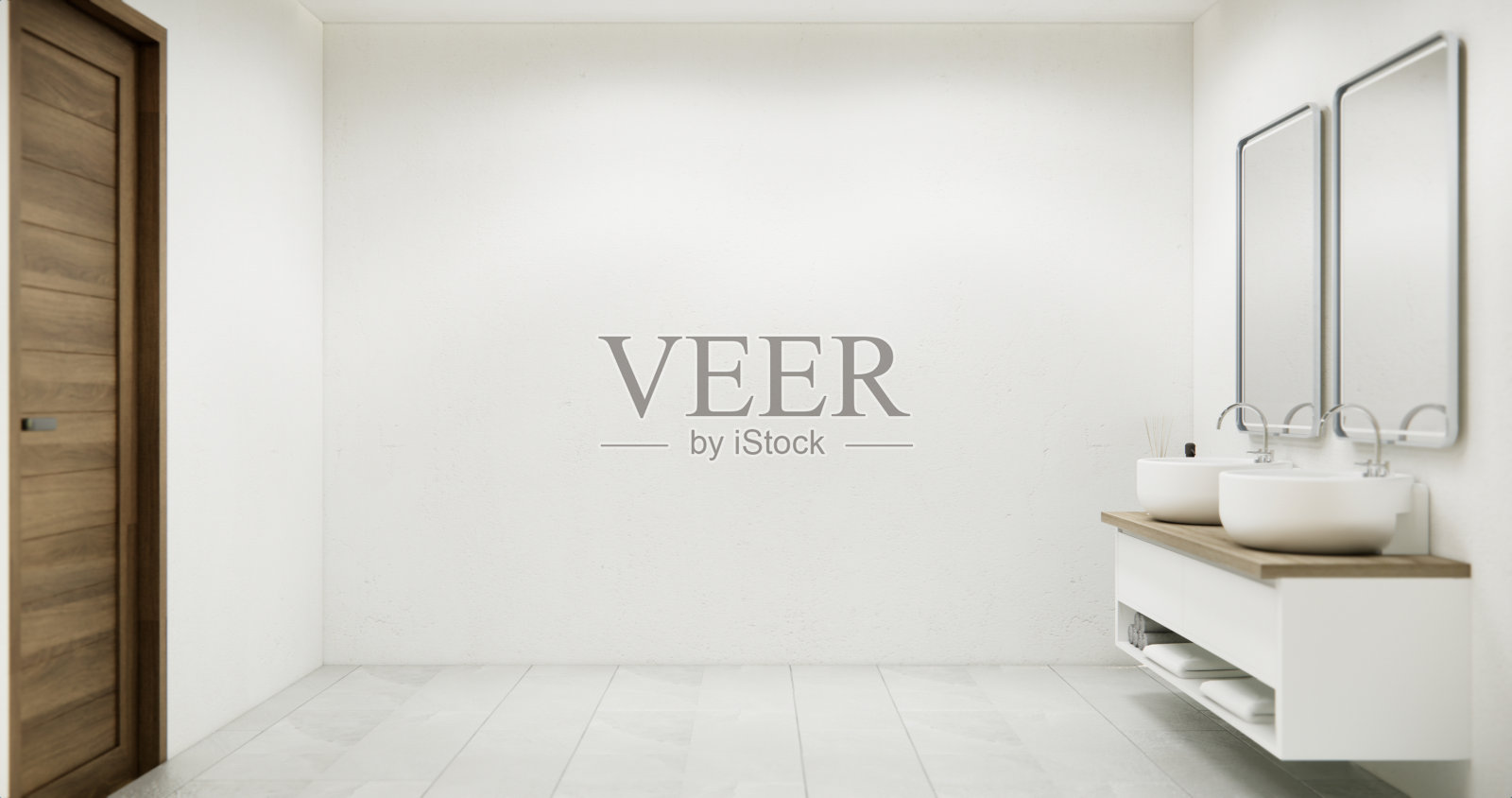 浴室的洗手池采用现代日式风格。3D插图渲染照片摄影图片