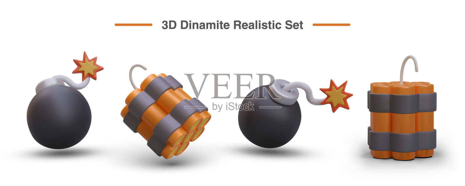 黑色圆形炸弹用燃烧的绳子，炸药棒，钉在一起，炮弹插画图片素材