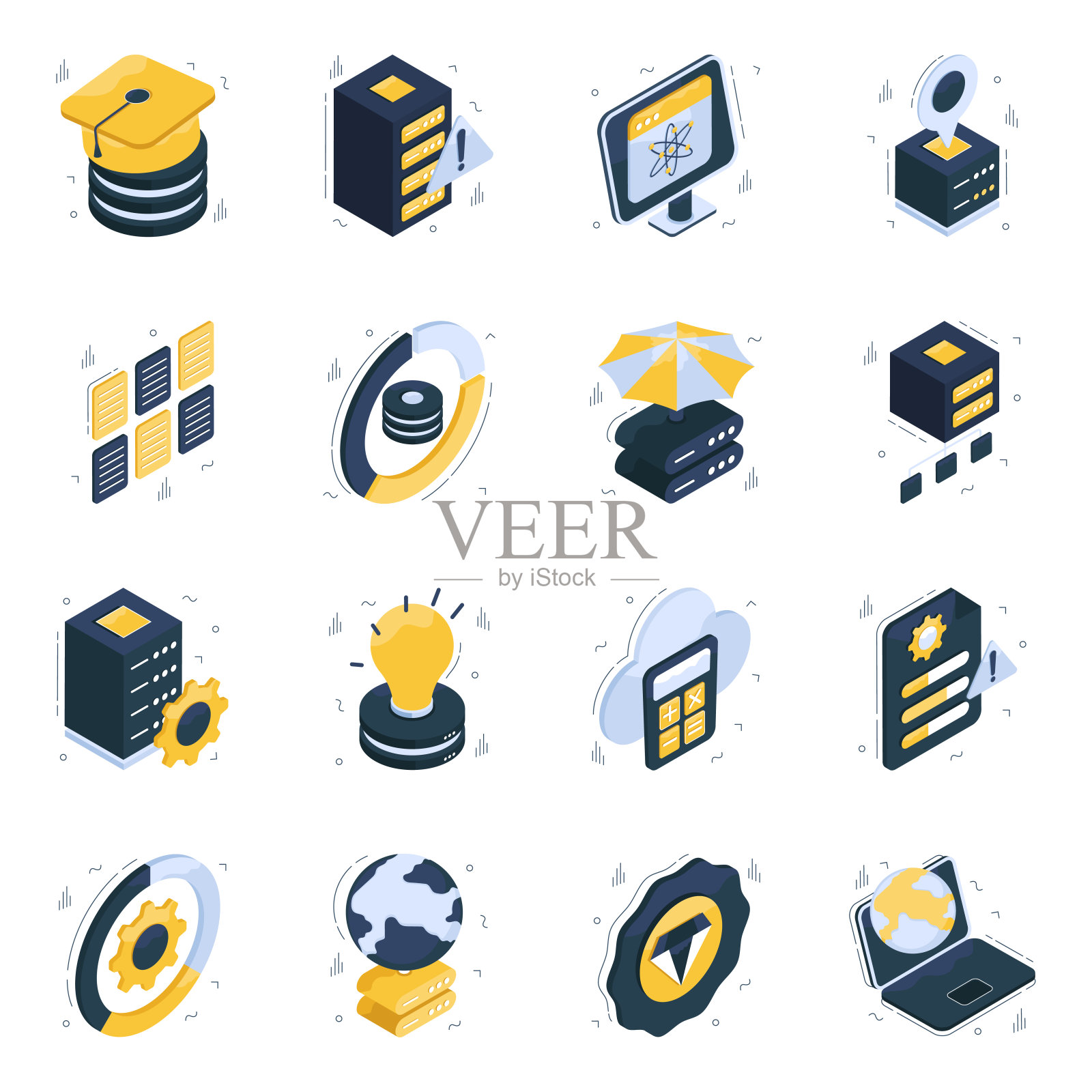 包的数据和分析等距图标插画图片素材