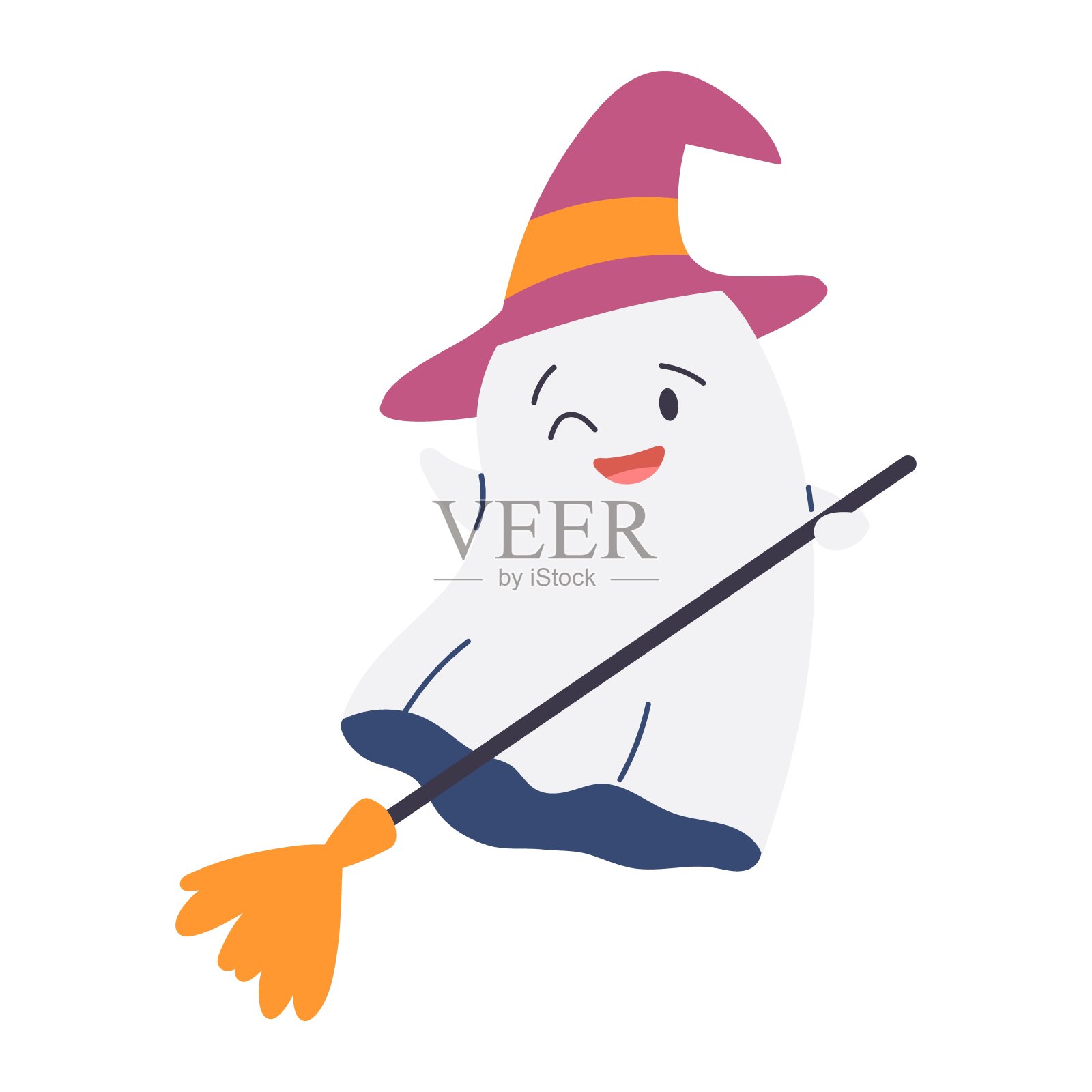 卡哇伊鬼收藏品。万圣节角色集与可怕和幽灵般的面孔。孤立的矢量插图在一个白色的背景。插画图片素材