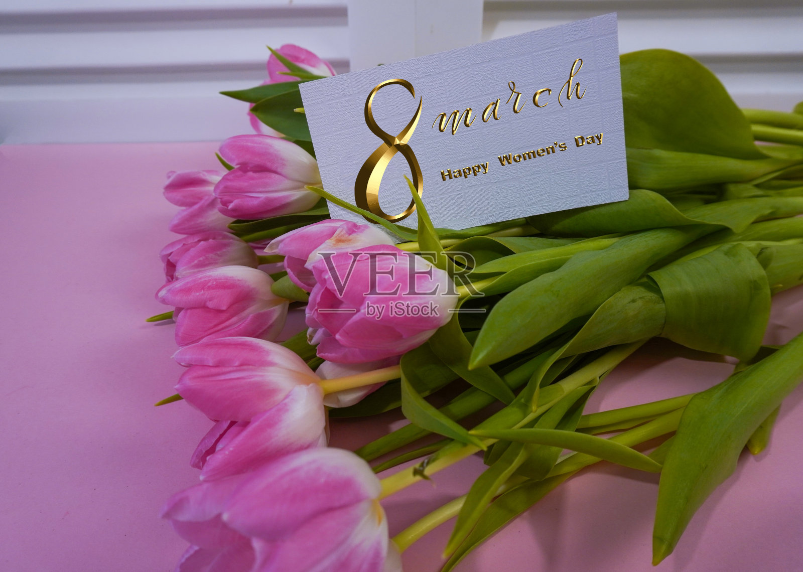 三八国际妇女节!从3月8日起，平铺，横幅，贺卡和鲜花。照片摄影图片