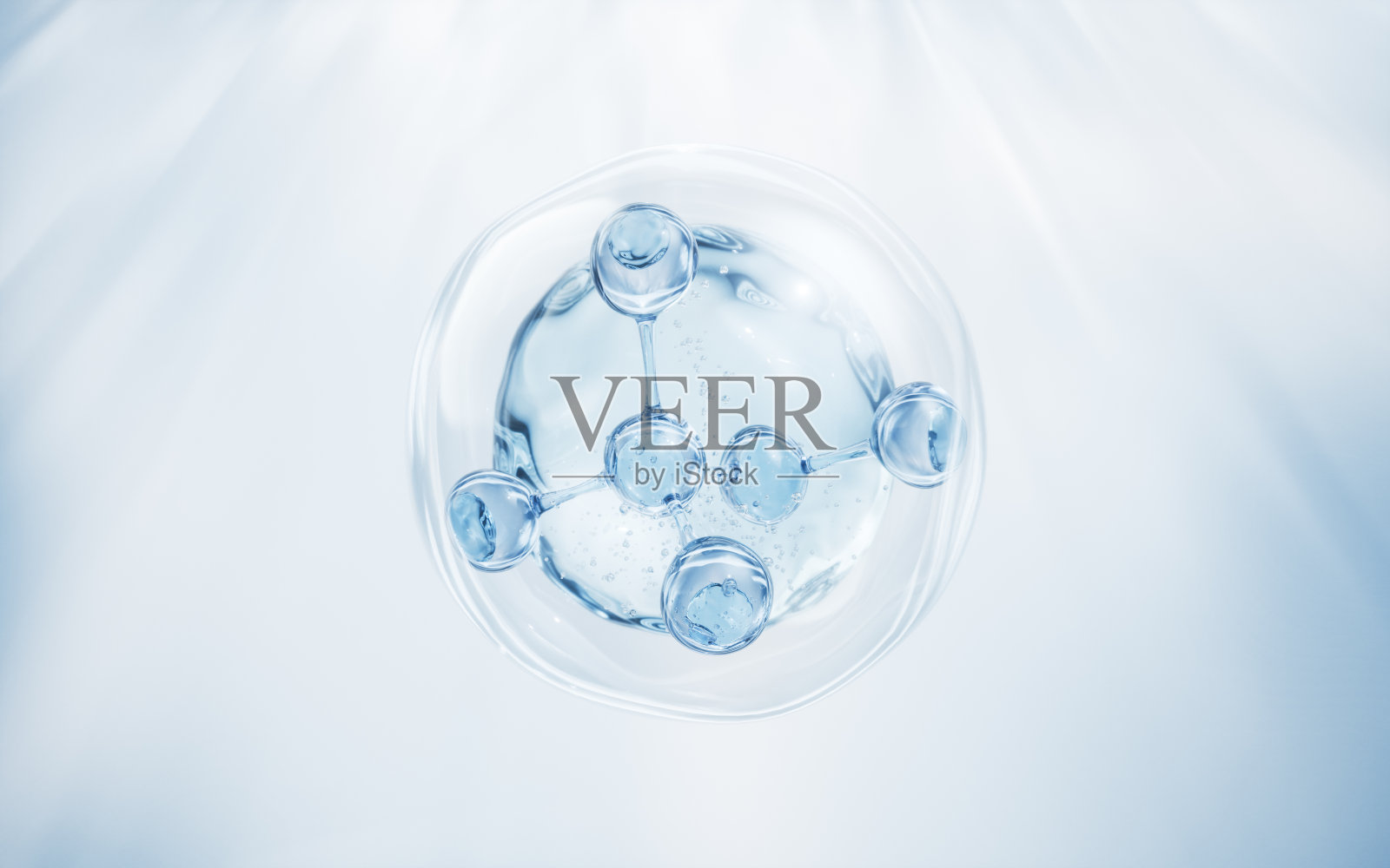 分子和水泡，3d渲染。照片摄影图片